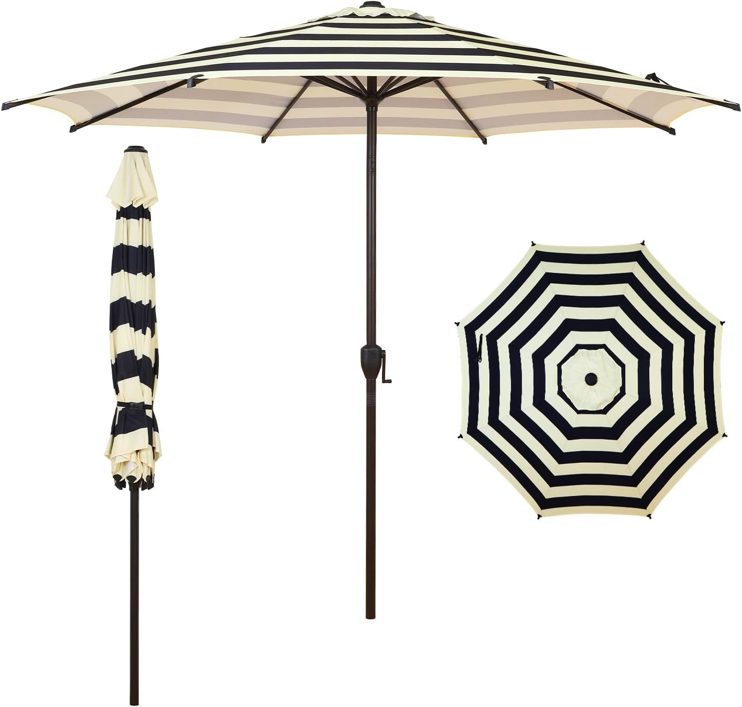Abba Patio 9FT Lyon Outdoor Patio Umbrella Outdoor Table Umbrella with Push Button Tilt and Crank Market Umbrella 8 Sturdy Ribs UV Protection Waterproof for Garden Deck Backyard Pool, Black & Ivory
