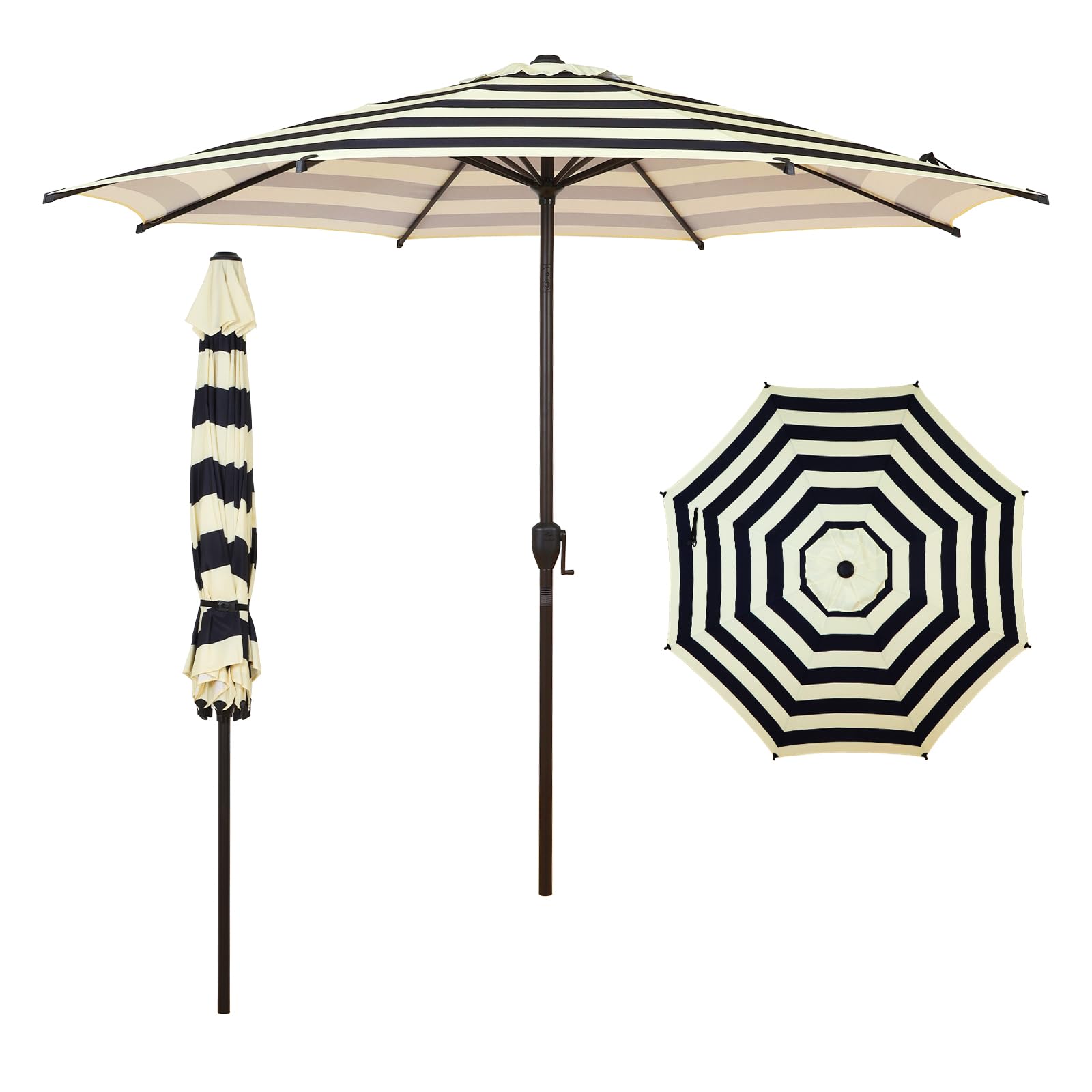 Abba Patio 9FT Lyon Outdoor Patio Umbrella Outdoor Table Umbrella with Push Button Tilt and Crank Market Umbrella 8 Sturdy Ribs UV Protection Waterproof for Garden Deck Backyard Pool, Black & Ivory