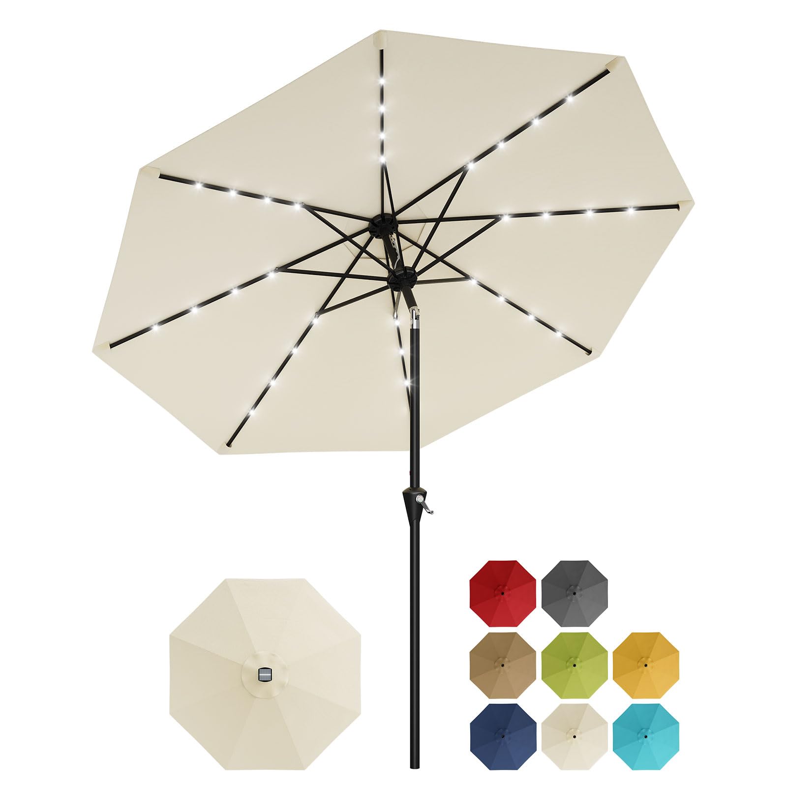 Garvee 9FT Patio Umbrella - Outdoor Table Umbrella with Smooth Crank Lift, Push Button Tilt and 8 Sturdy Ribs - Market Umbrella UV Protection Waterproof for Pool, Deck, Yard, Garden (Navy Blue)
