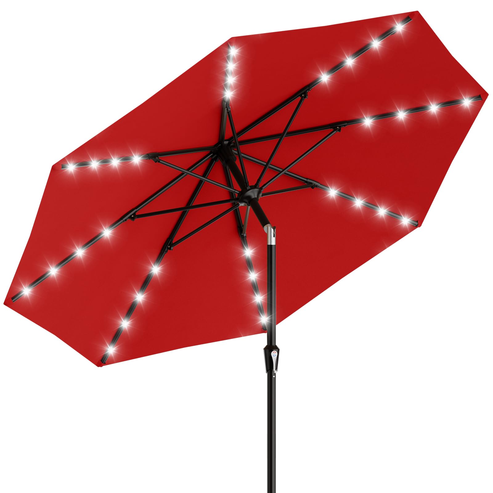 AreShark 9FT Patio Umbrella with Solar Lights, 32 Lighted Pool Umbrella w/Tilt and Crank, Outdoor Market Solar Umbrellas for Garden, Deck, Backyard, Pool and Beach, Beige