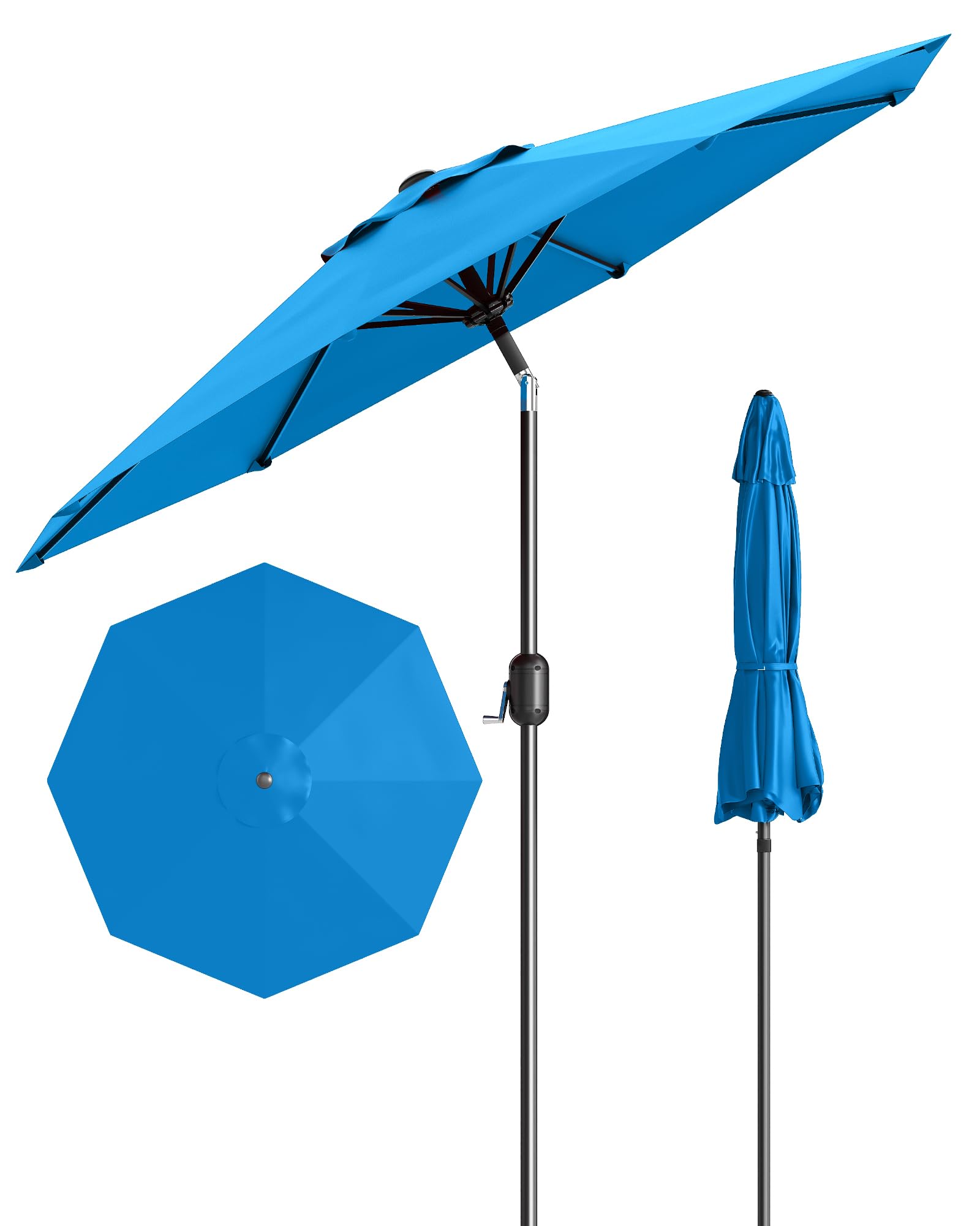 GarveeLife Outdoor Patio Umbrella, Table Market Umbrella with Push Button Tilt and Crank, 8 Sturdy Ribs UV Protection Waterproof for Garden, Deck, Backyard, Pool