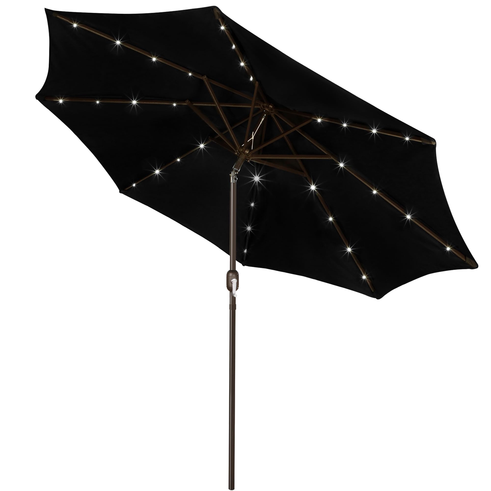 Blissun 9 ft Solar Umbrella 32 LED Lighted Patio Umbrella Table Market Umbrella with Tilt and Crank Outdoor Umbrella for Garden, Deck, Backyard, Pool and Beach (Cerulean)