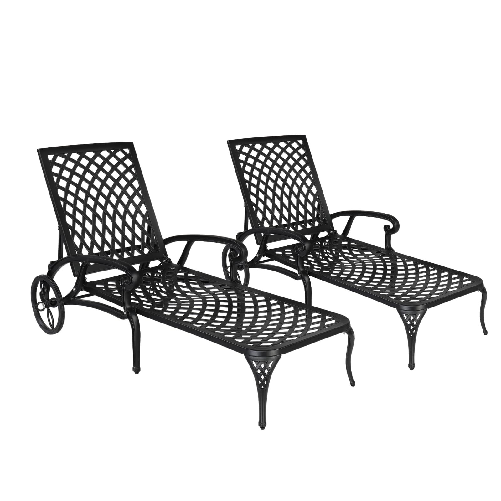 Outvita Lounge Chairs for Outside, Patio Cast Aluminum Recliner with Adjustable Back and Rolling Wheels for Backyard Porch Pool Balcony Deck (Bronze)