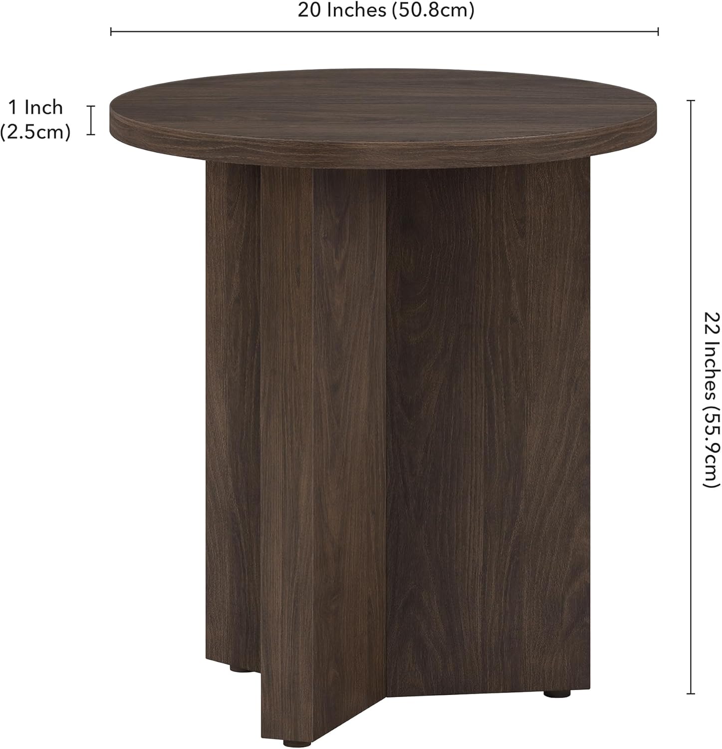 Henn&Hart 20" Scandinavian Round End Table, Side Table, Nightstand with X-Base for Living Room, Office, Family Room, or Bedroom, Rich Brown
