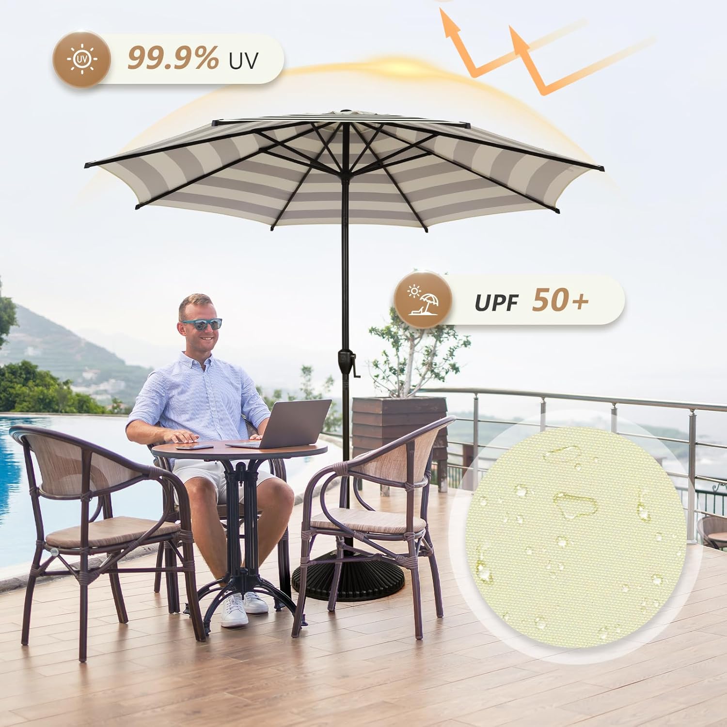 Abba Patio 9FT Lyon Outdoor Patio Umbrella Outdoor Table Umbrella with Push Button Tilt and Crank Market Umbrella 8 Sturdy Ribs UV Protection Waterproof for Garden Deck Backyard Pool, Black & Ivory