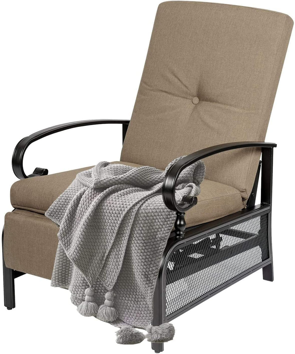 SUNCROWN Outdoor Adjustable Recliner Chair for Patio - A Relaxing Outdoor Metal Furniture Chair with Thick Cushion, Brown