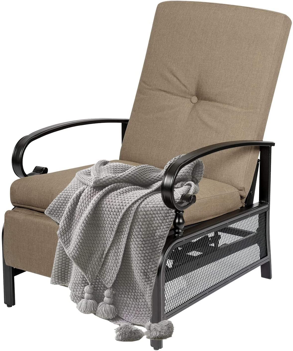 SUNCROWN Outdoor Adjustable Recliner Chair for Patio - A Relaxing Outdoor Metal Furniture Chair with Thick Cushion, Brown