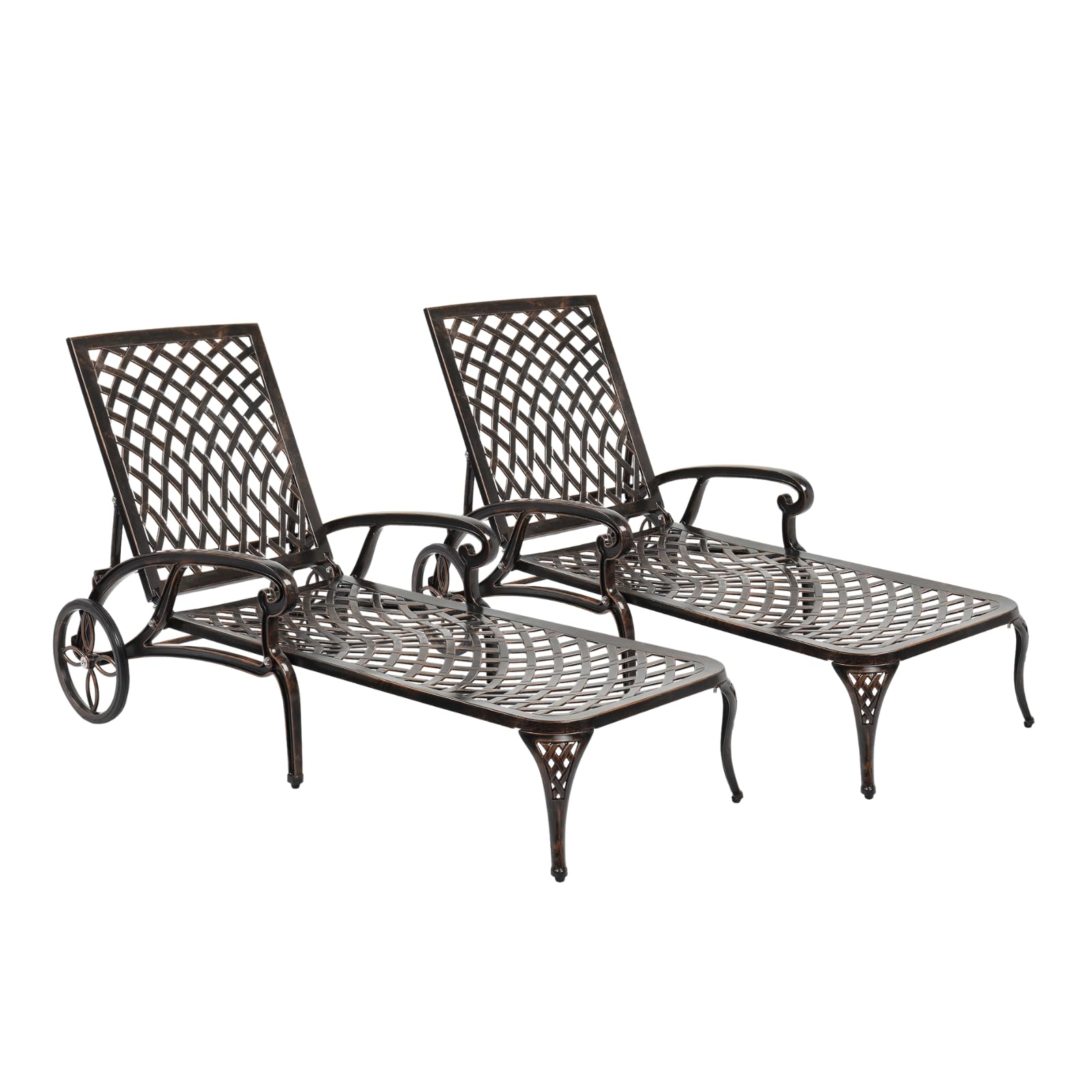Outvita Lounge Chairs for Outside, Patio Cast Aluminum Recliner with Adjustable Back and Rolling Wheels for Backyard Porch Pool Balcony Deck (Bronze)