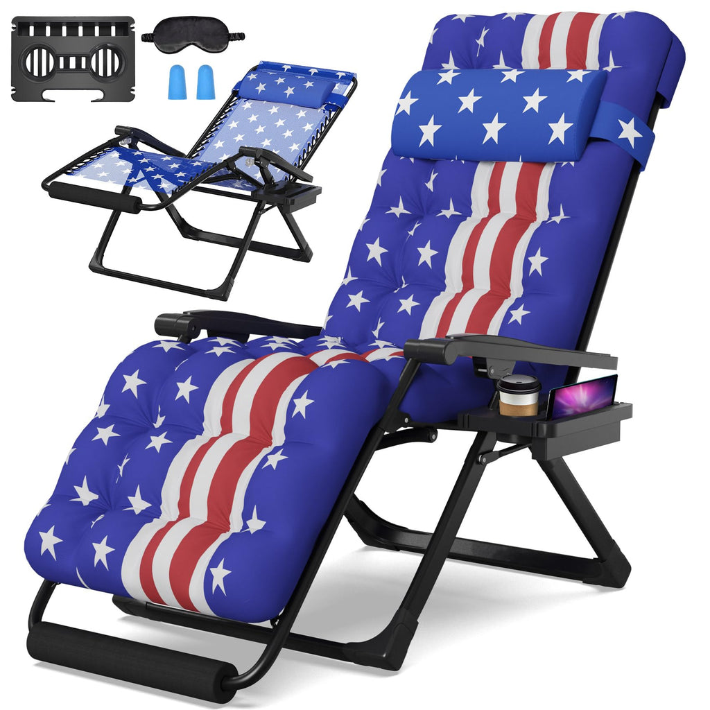 Suteck Zero Gravity Chair, Reclining Camping Lounge Chair with Aluminum Alloy Lock, Folding Patio Recliner w/Removable Pad, Adjustable Headrest and Side Tray for Outdoor Patio, Lawn, and Camping