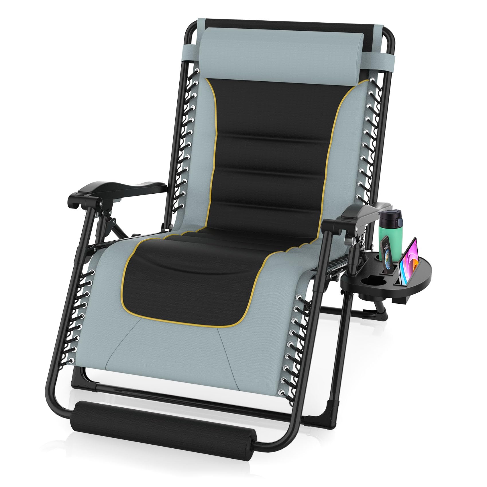 Suteck Zero Gravity Chair, Reclining Camping Lounge Chair with Aluminum Alloy Lock, Folding Patio Recliner w/Removable Pad, Adjustable Headrest and Side Tray for Outdoor Patio, Lawn, and Camping