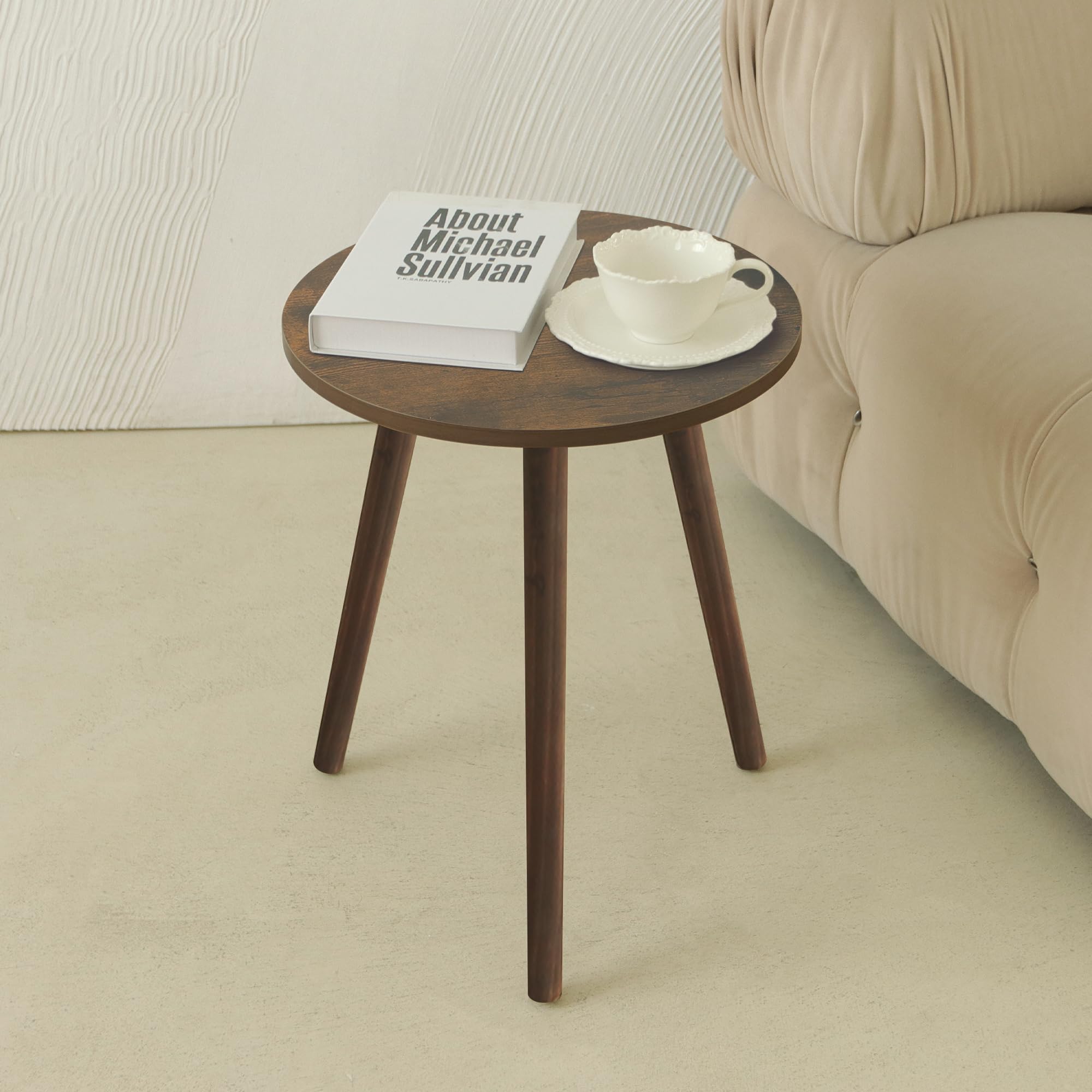 AWASEN Side Table Round, Small Accent Table Nightstand Modern End Table for Living Room Bedroom Office Small Spaces, 15.7''D x 19.69''H(Natural Walnut)