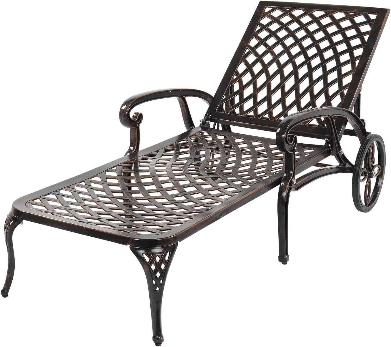 Outvita Lounge Chairs for Outside, Patio Cast Aluminum Recliner with Adjustable Back and Rolling Wheels for Backyard Porch Pool Balcony Deck (Bronze)
