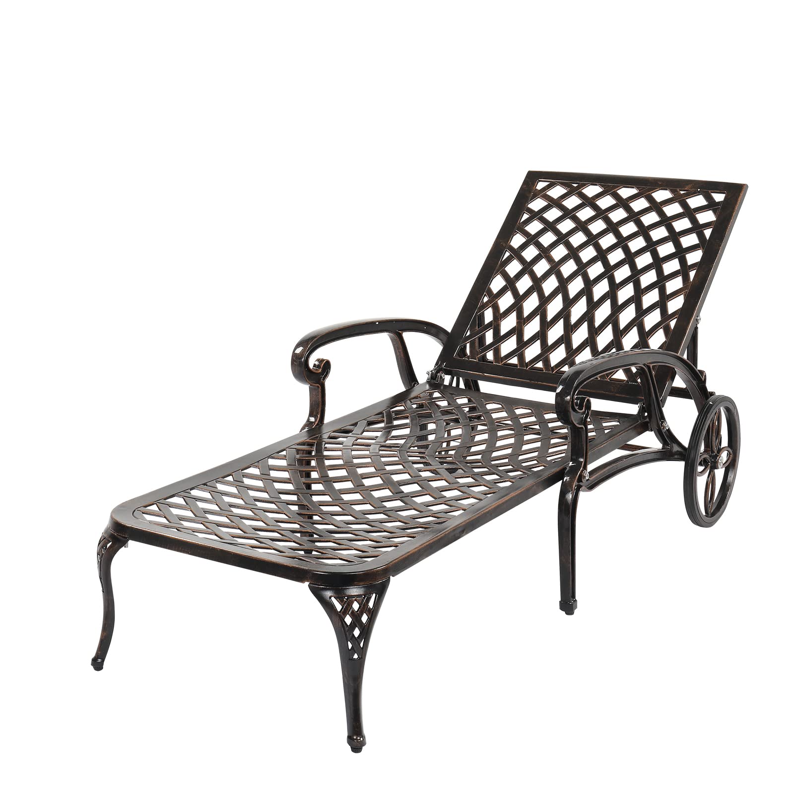 Outvita Lounge Chairs for Outside, Patio Cast Aluminum Recliner with Adjustable Back and Rolling Wheels for Backyard Porch Pool Balcony Deck (Bronze)