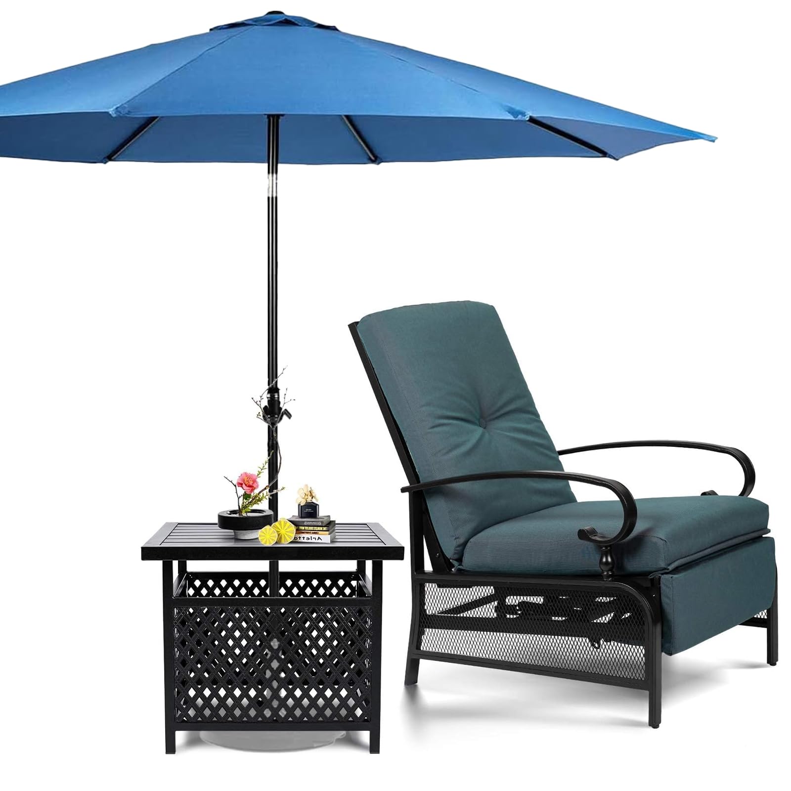 SUNCROWN Outdoor Adjustable Recliner Chair for Patio - A Relaxing Outdoor Metal Furniture Chair with Thick Cushion, Brown