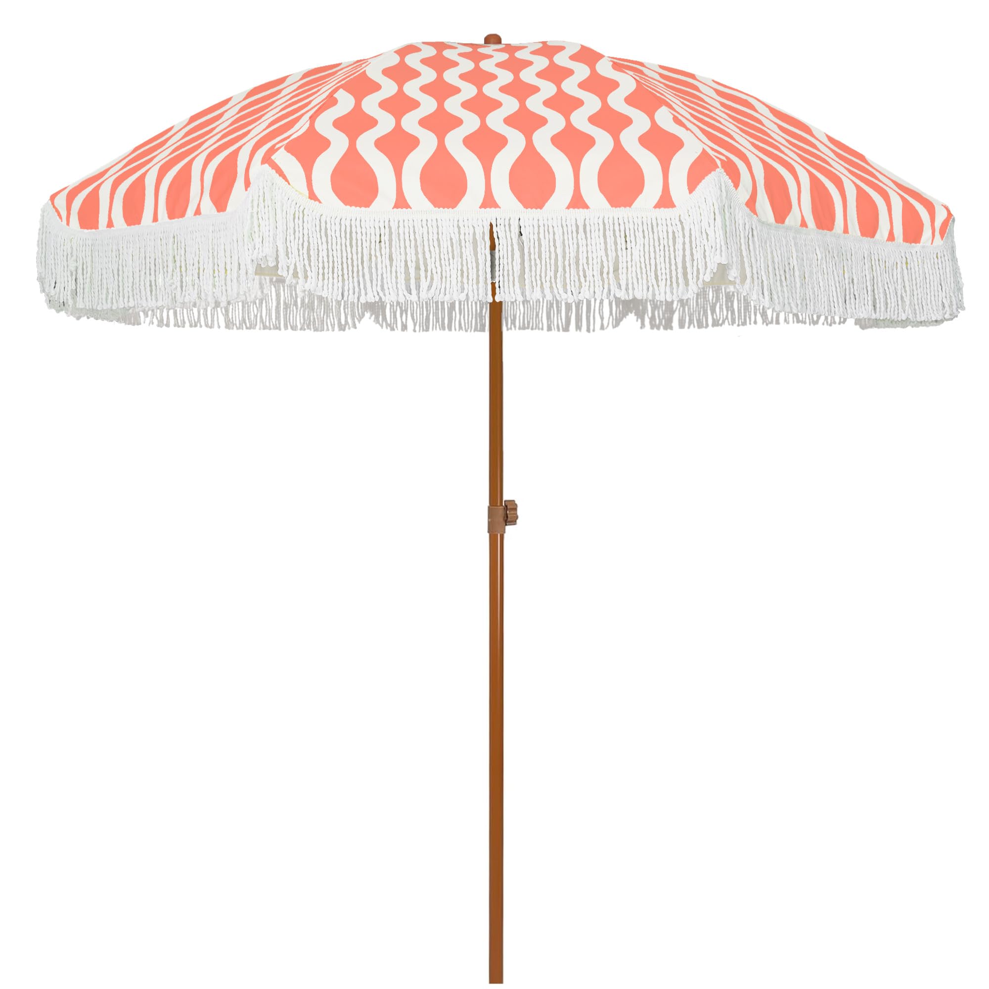 AMMSUN 7ft Patio Umbrella with Fringe Outdoor Tassel Umbrella UPF50+ Premium Steel Pole and Ribs Push Button Tilt, Navy Blue Stripes