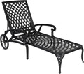 VINGLI Cast Aluminum Outdoor Chaise Lounge Chair with Wheels, Patio Chaise Lounge with 3-Position Adjustable Backrest, Tanning Chair Reclining Chair for Poolside (Black, Without Cushion)
