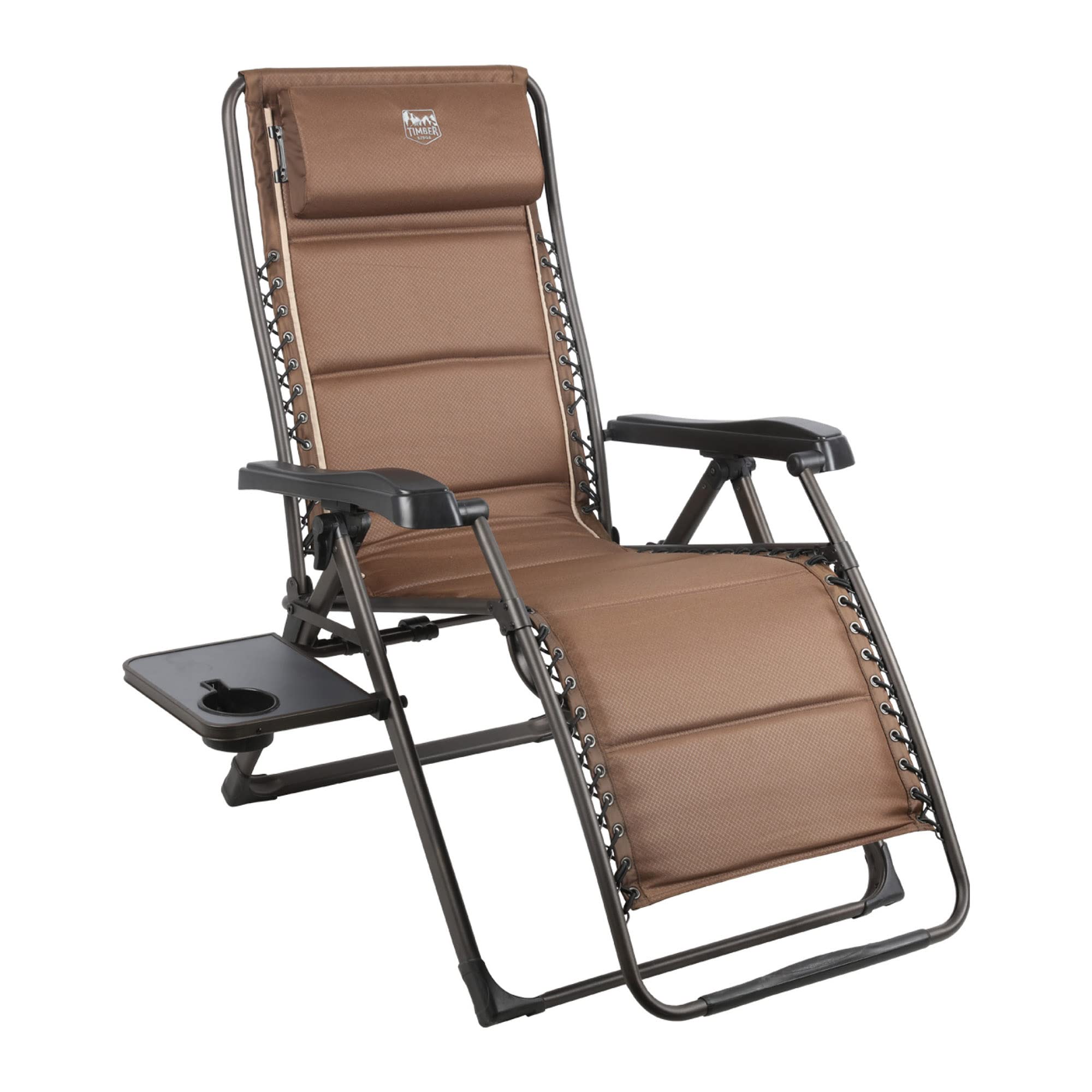 TIMBER RIDGE Aluminum Zero Gravity Chairs, Folding Recliner Chair Padded with Cup Holder and Headrest, Adjustable Lounge Reclining Chair for Outdoor Camping Lawn Patio Indoor, Supports 350lbs, Brown