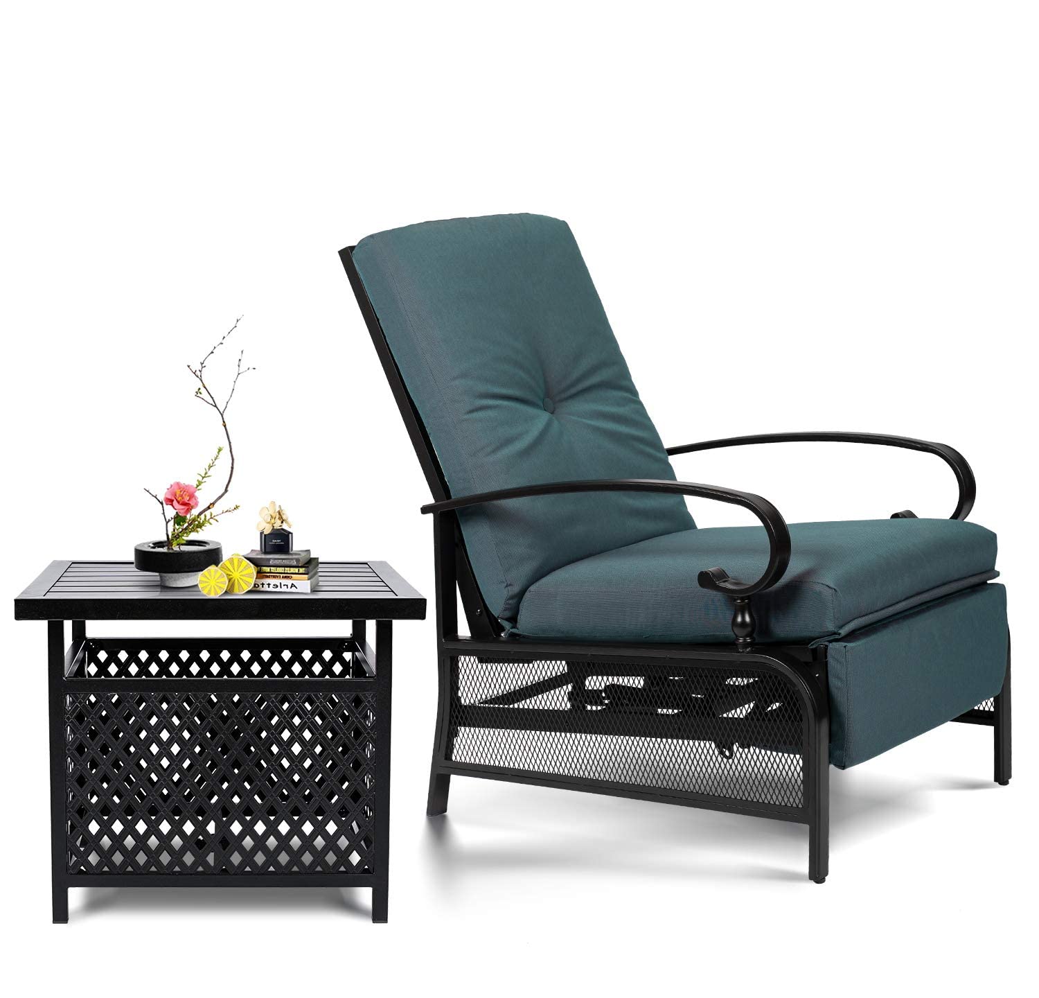 SUNCROWN Outdoor Adjustable Recliner Chair for Patio - A Relaxing Outdoor Metal Furniture Chair with Thick Cushion, Brown