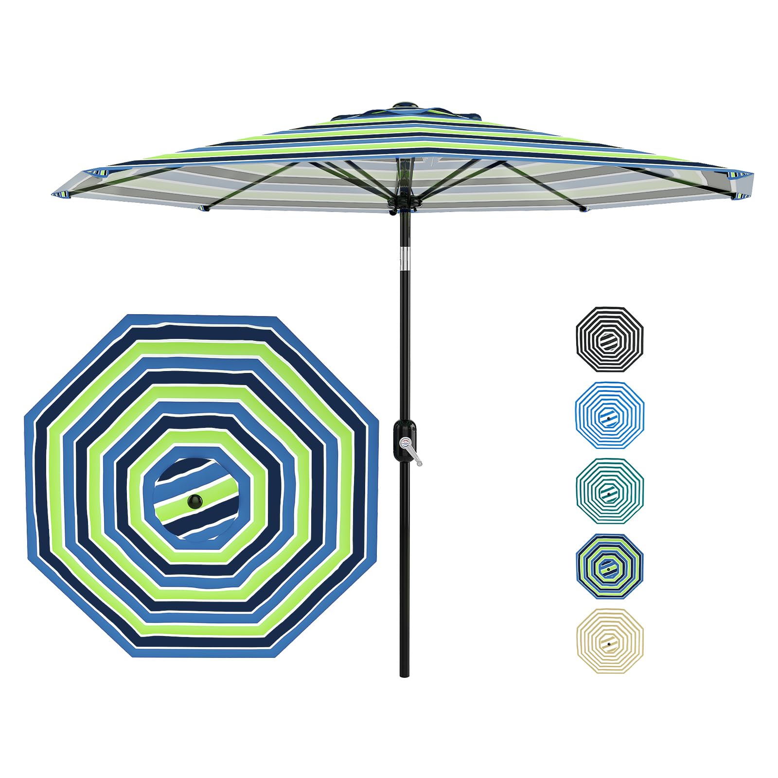 Garvee 9FT Patio Umbrella - Outdoor Table Umbrella with Smooth Crank Lift, Push Button Tilt and 8 Sturdy Ribs - Market Umbrella UV Protection Waterproof for Pool, Deck, Yard, Garden (Navy Blue)