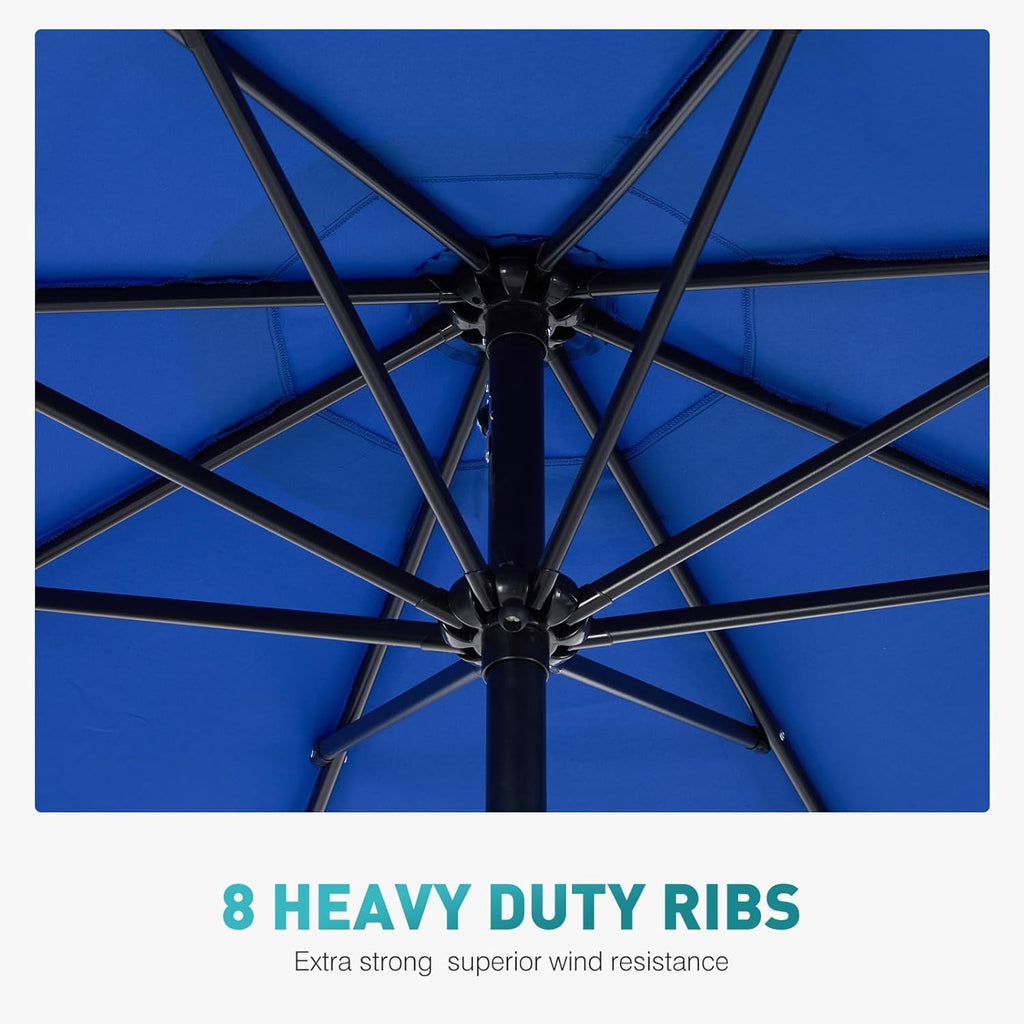 OLIXIS 9ft Patio Umbrella with Tilt and Crank Button & 8 Sturdy Ribs Waterproof, 9 Feet Patio Table Umbrella Perfect for Poolside, Terrace, Beach and Outdoor Restaurant, Blue