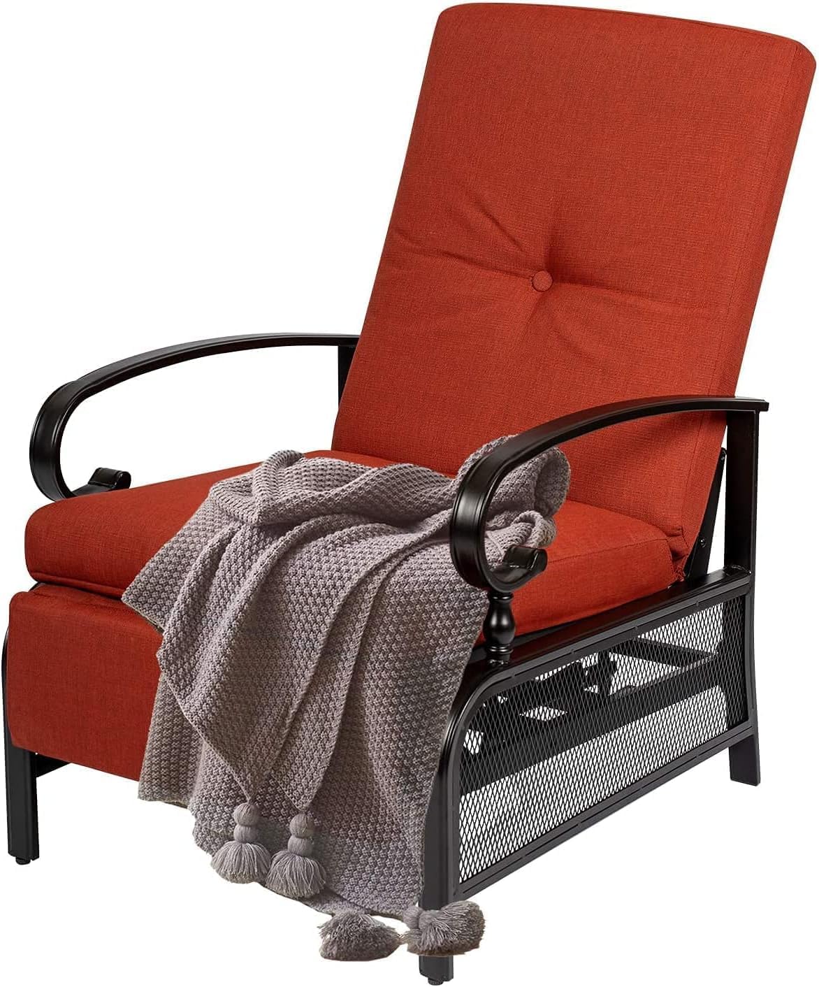SUNCROWN Outdoor Adjustable Recliner Chair for Patio - A Relaxing Outdoor Metal Furniture Chair with Thick Cushion, Brown