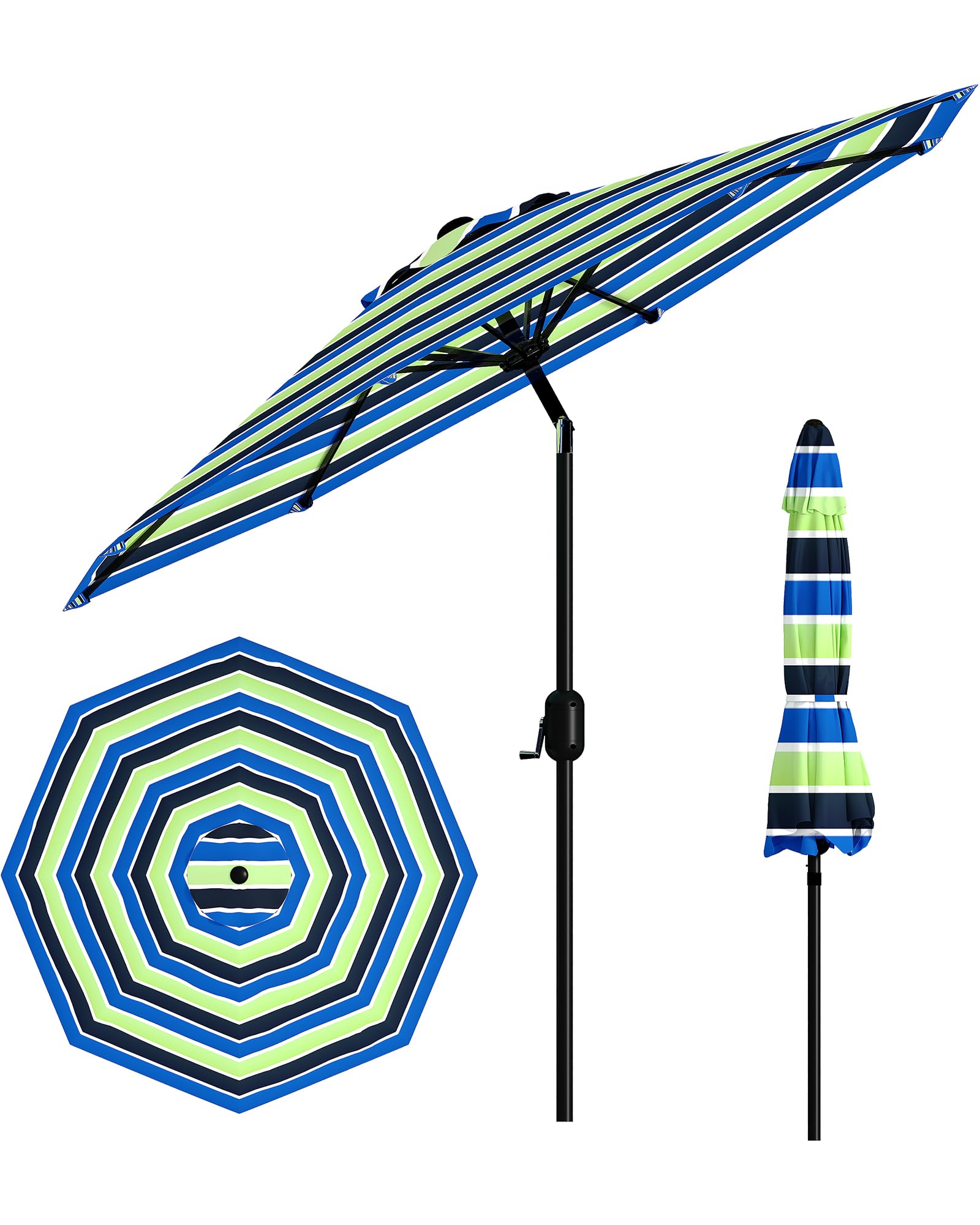 GarveeLife Outdoor Patio Umbrella, Table Market Umbrella with Push Button Tilt and Crank, 8 Sturdy Ribs UV Protection Waterproof for Garden, Deck, Backyard, Pool