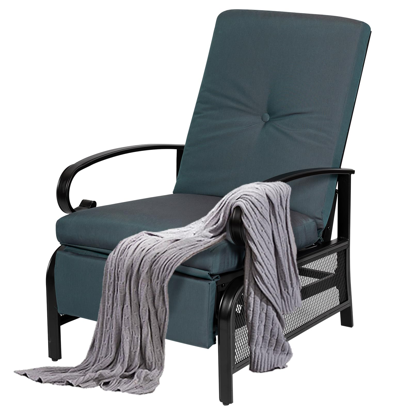 SUNCROWN Outdoor Adjustable Recliner Chair for Patio - A Relaxing Outdoor Metal Furniture Chair with Thick Cushion, Brown