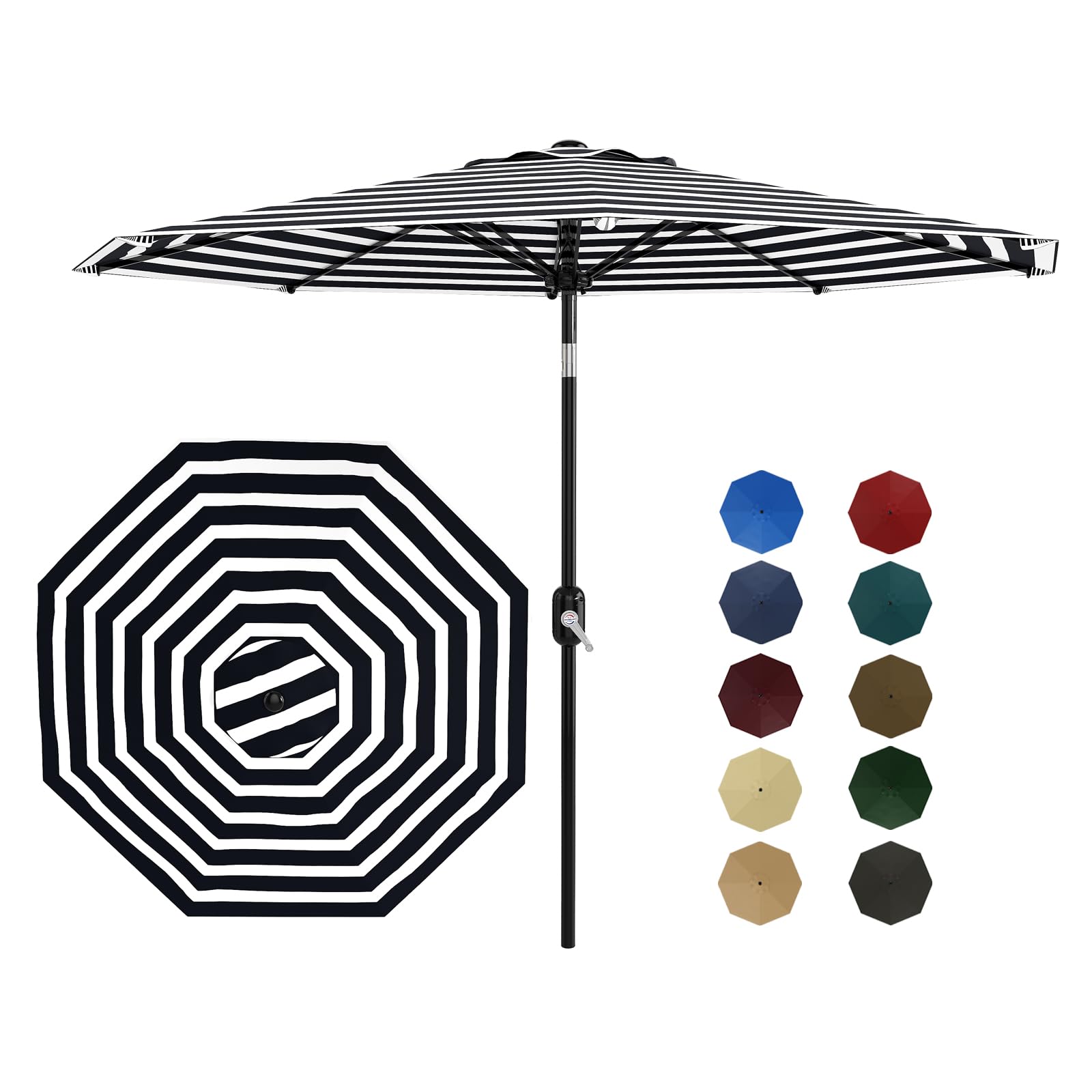 GarveeLife 9FT Umbrella Outdoor Patio, Table Umbrella with Push Button Tilt and Crank, 8 Sturdy Ribs Waterproof UV Protection for Garden, Pool, Deck, Backyard, Market (Navy)