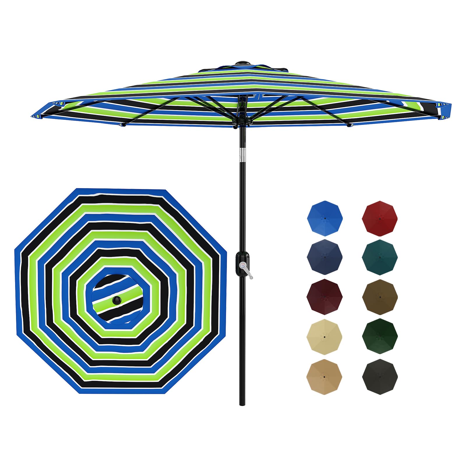 GarveeLife 9FT Umbrella Outdoor Patio, Table Umbrella with Push Button Tilt and Crank, 8 Sturdy Ribs Waterproof UV Protection for Garden, Pool, Deck, Backyard, Market (Navy)