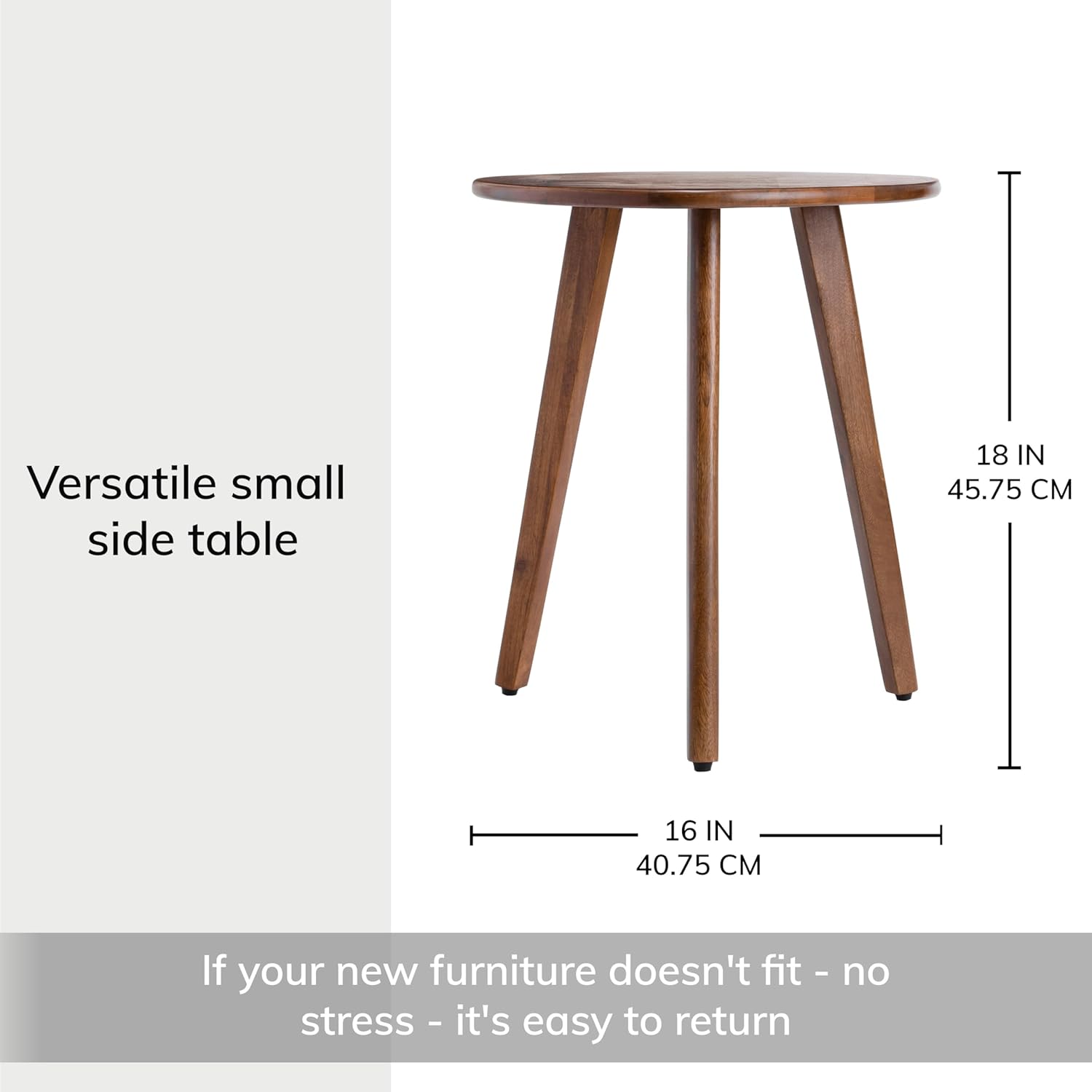 MH London Tri Pin Side Table I Handmade Natural Mango Wood, Naturally Moisture Resistant, Maintenance Free I 16" x 16" x 18" I Wandsworth, Walnut