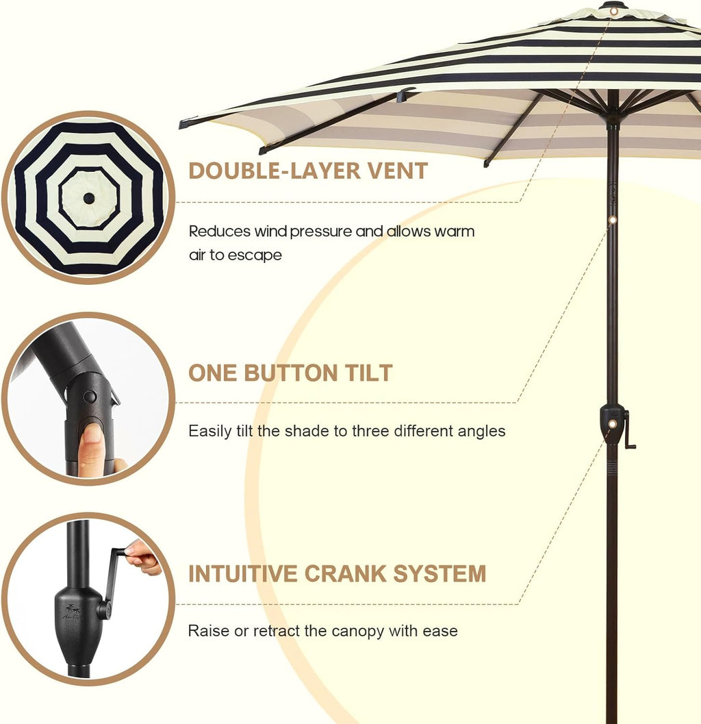 Abba Patio 9FT Lyon Outdoor Patio Umbrella Outdoor Table Umbrella with Push Button Tilt and Crank Market Umbrella 8 Sturdy Ribs UV Protection Waterproof for Garden Deck Backyard Pool, Black & Ivory