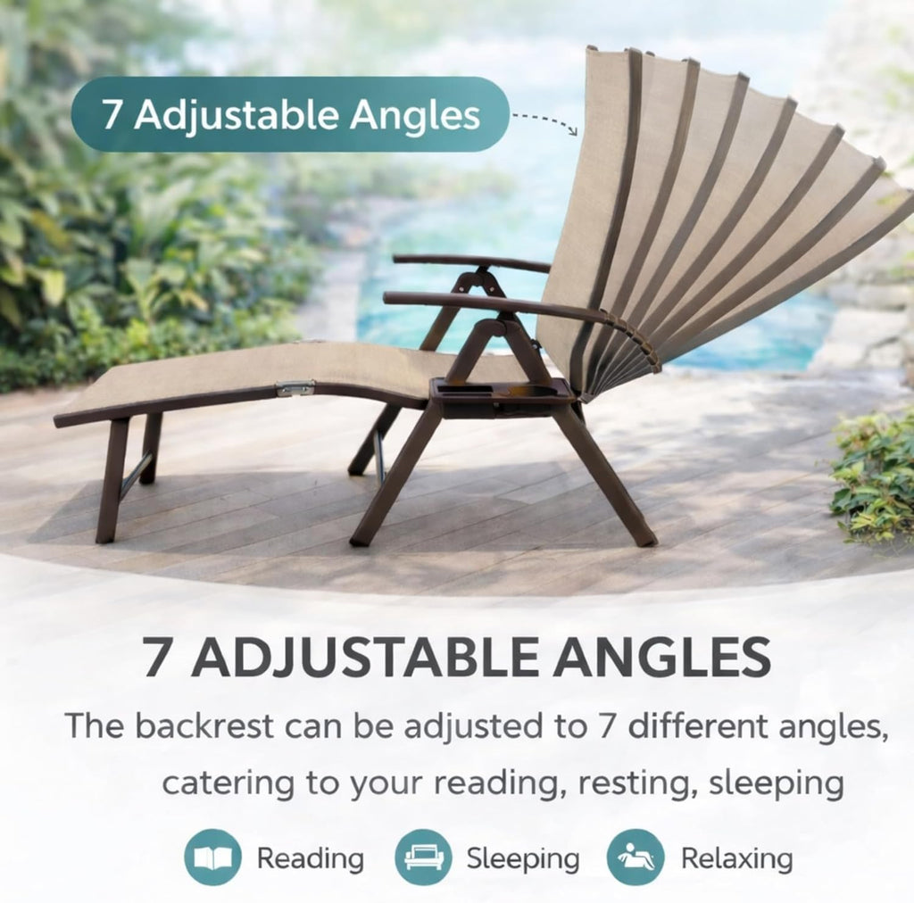 Kozyard Aluminum Outdoor Chaise Lounge Chair, Adjustable Reclining Patio Lounge with Drink Holder, Weather-Resistant Pool, Deck & Yard Recliner, Assemble-Free (1Pack, Beige)