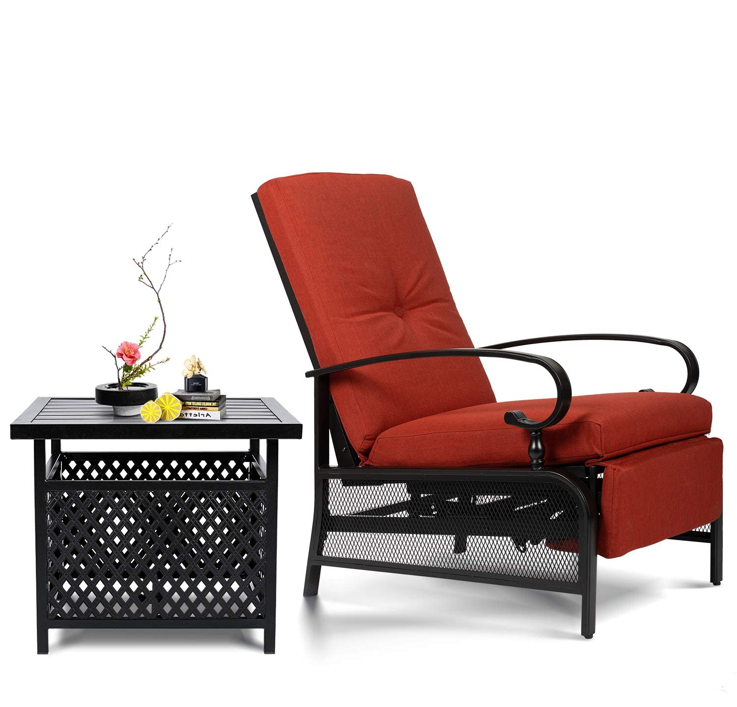 SUNCROWN Outdoor Adjustable Recliner Chair for Patio - A Relaxing Outdoor Metal Furniture Chair with Thick Cushion, Brown