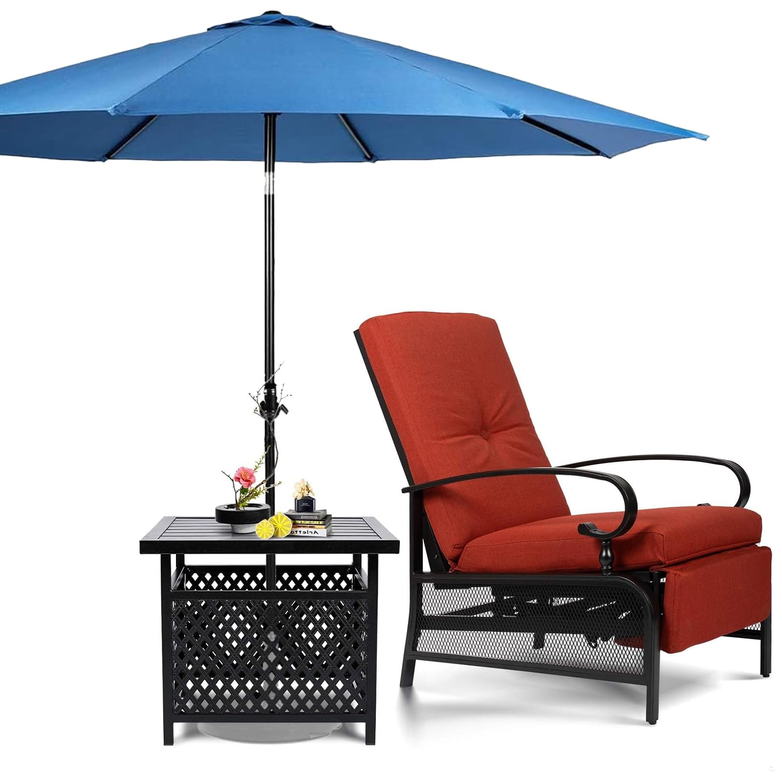 SUNCROWN Outdoor Adjustable Recliner Chair for Patio - A Relaxing Outdoor Metal Furniture Chair with Thick Cushion, Brown