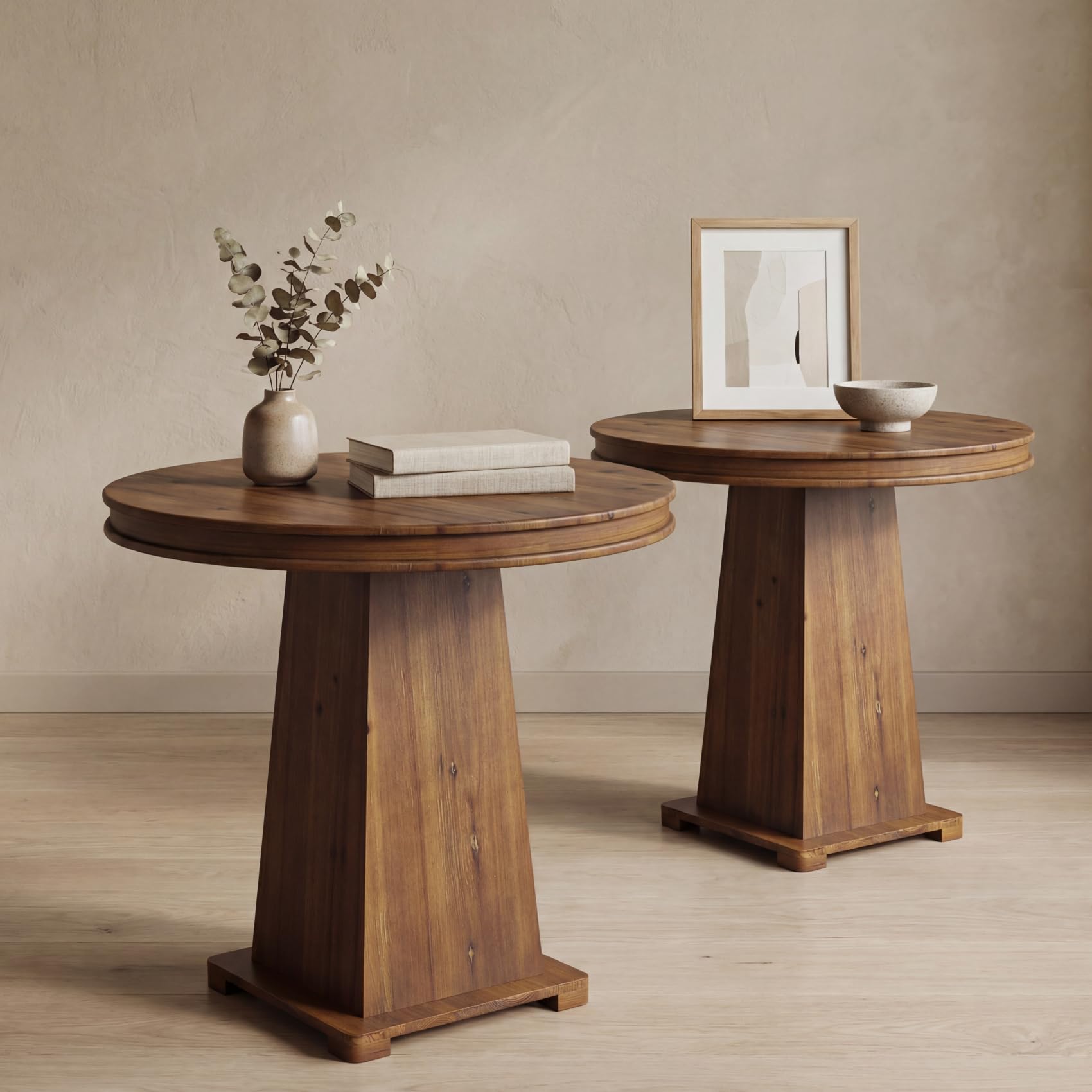 LITTLE TREE Solid Wood Round Dining Table, 31.5" Small Kitchen Table for 2, Modern Farmhouse Dinner Table for Dining Room, Kitchen, Living Room, Artistic Geometric Base, Table Only (Rustic Brown)