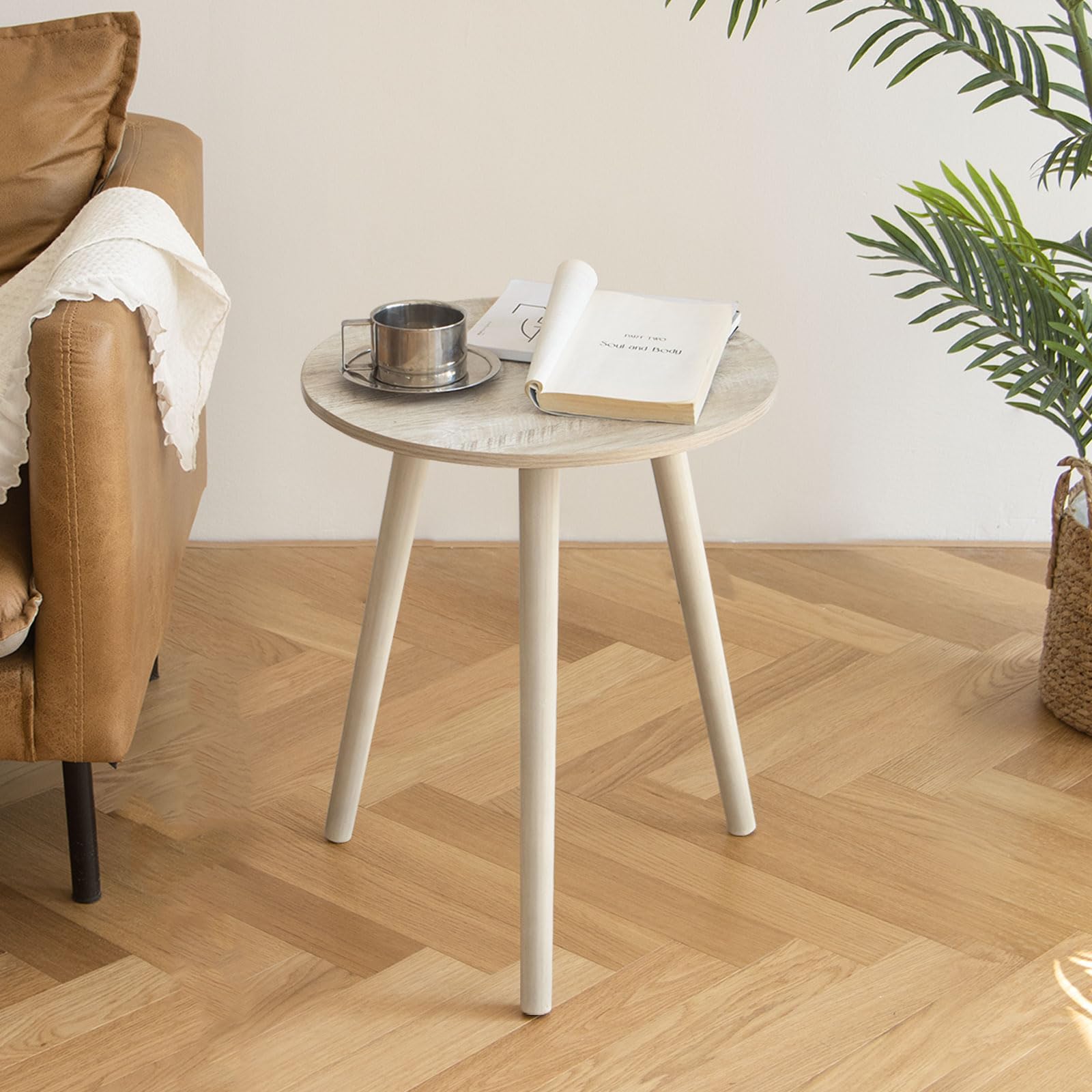 AWASEN Side Table Round, Small Accent Table Nightstand Modern End Table for Living Room Bedroom Office Small Spaces, 15.7''D x 19.69''H(Natural Walnut)