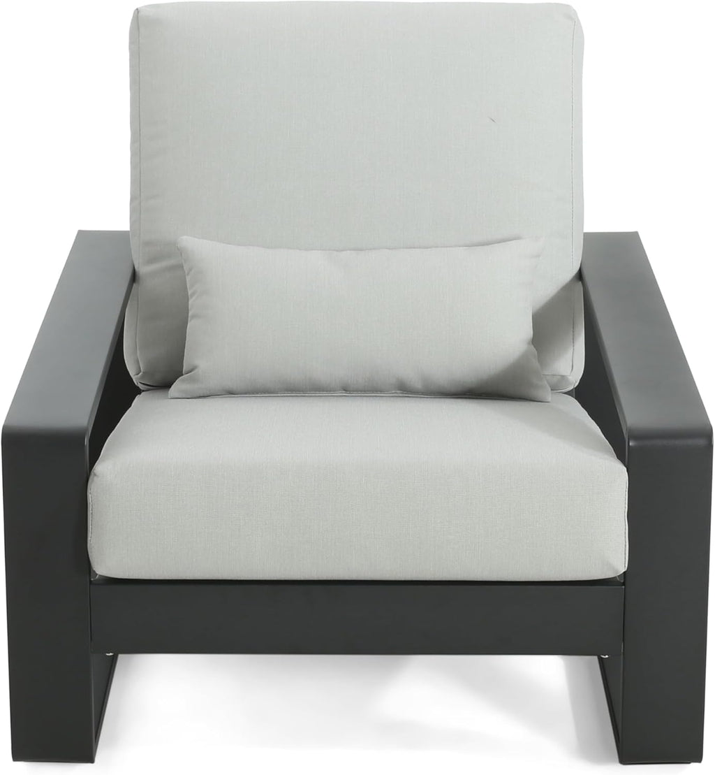 Christopher Knight Home Aspen Outdoor Aluminum Club Chair, Durable Aluminum Lounge Chair, Armchair with Cushions, Metal Accent Chair, Tilt Backrest Recliner for Backyard, Garden, Balcony, Black+Grey