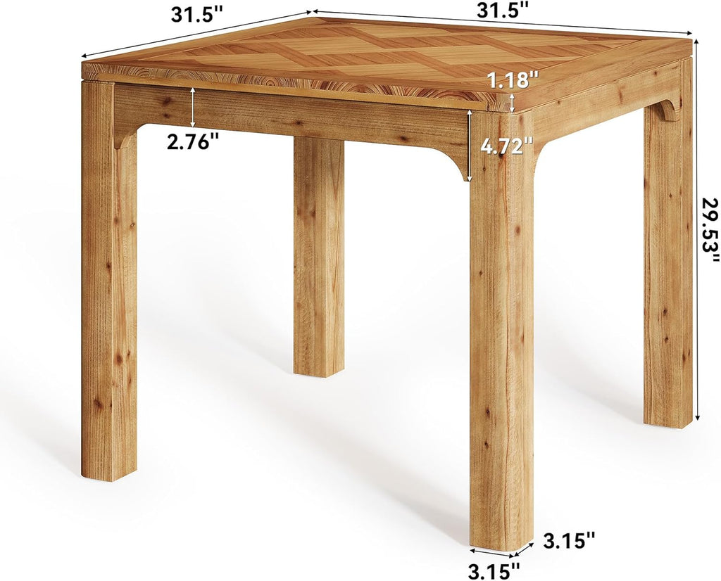 31.5" Square Farmhouse Dining Table, Solid Wood Rustic Kitchen Table with 3D Textured Tabletop, Wooden Dinner for Dining Room, Living Room Furniture, Easy Assembly, Brown