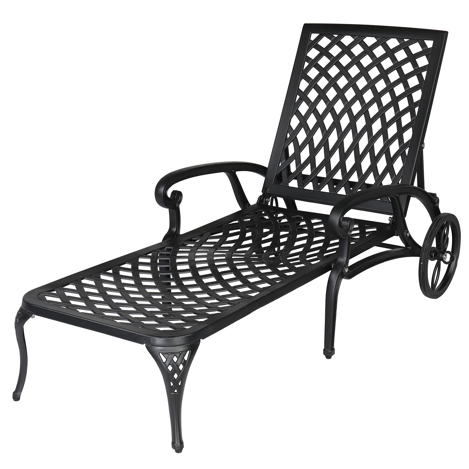 Outvita Lounge Chairs for Outside, Patio Cast Aluminum Recliner with Adjustable Back and Rolling Wheels for Backyard Porch Pool Balcony Deck (Bronze)