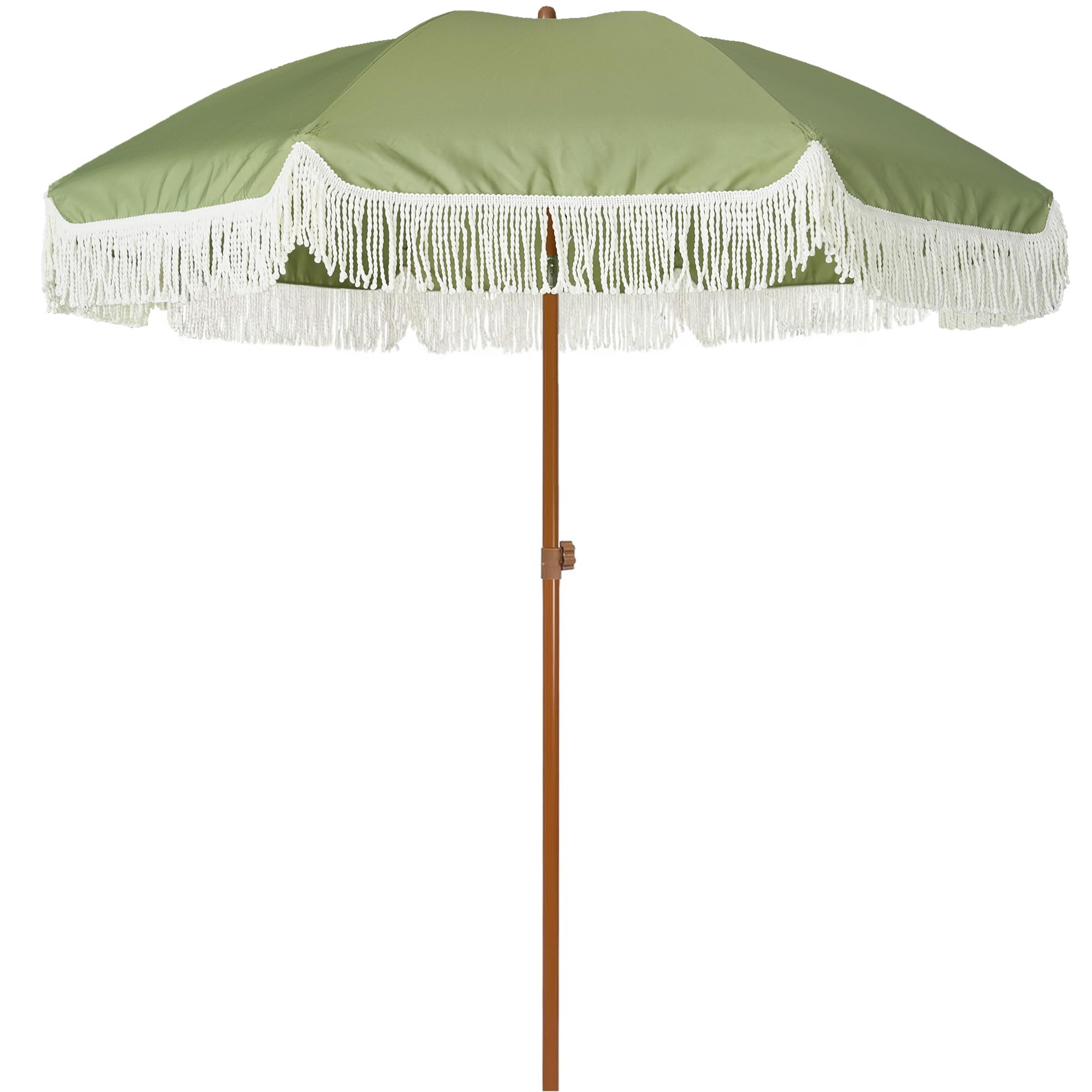 AMMSUN 7ft Patio Umbrella with Fringe Outdoor Tassel Umbrella UPF50+ Premium Steel Pole and Ribs Push Button Tilt, Navy Blue Stripes