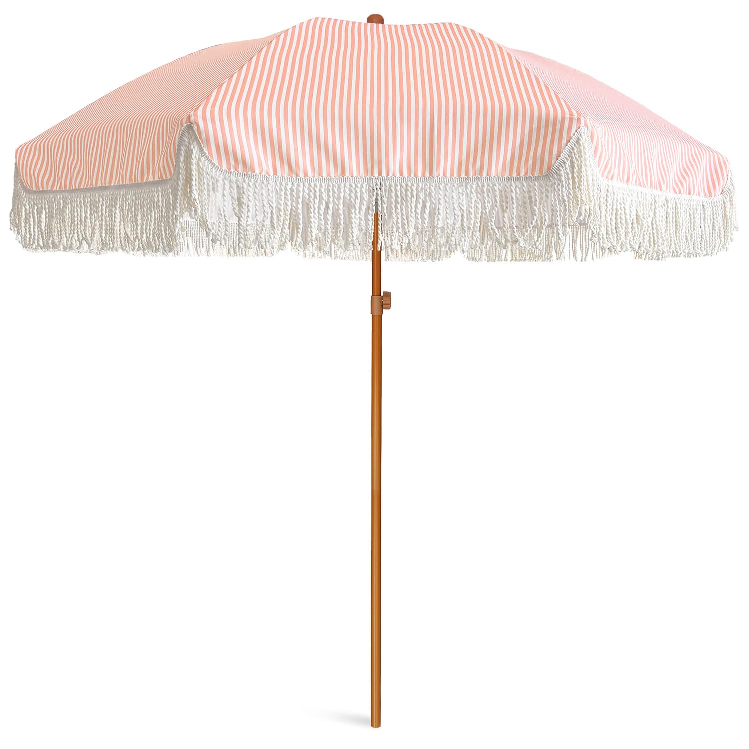 AMMSUN 7ft Patio Umbrella with Fringe Outdoor Tassel Umbrella UPF50+ Premium Steel Pole and Ribs Push Button Tilt, Navy Blue Stripes