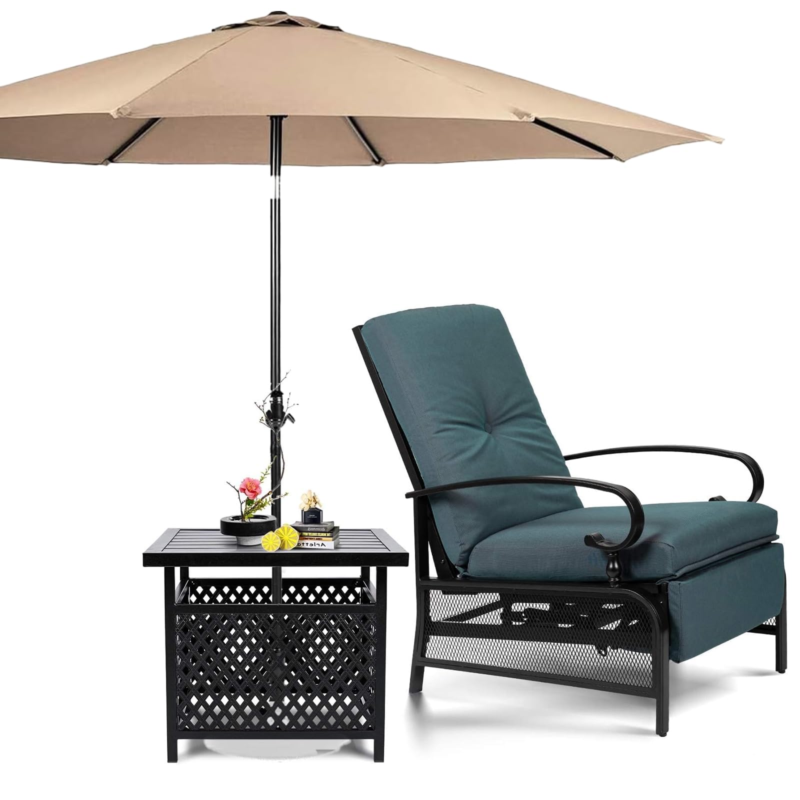 SUNCROWN Outdoor Adjustable Recliner Chair for Patio - A Relaxing Outdoor Metal Furniture Chair with Thick Cushion, Brown