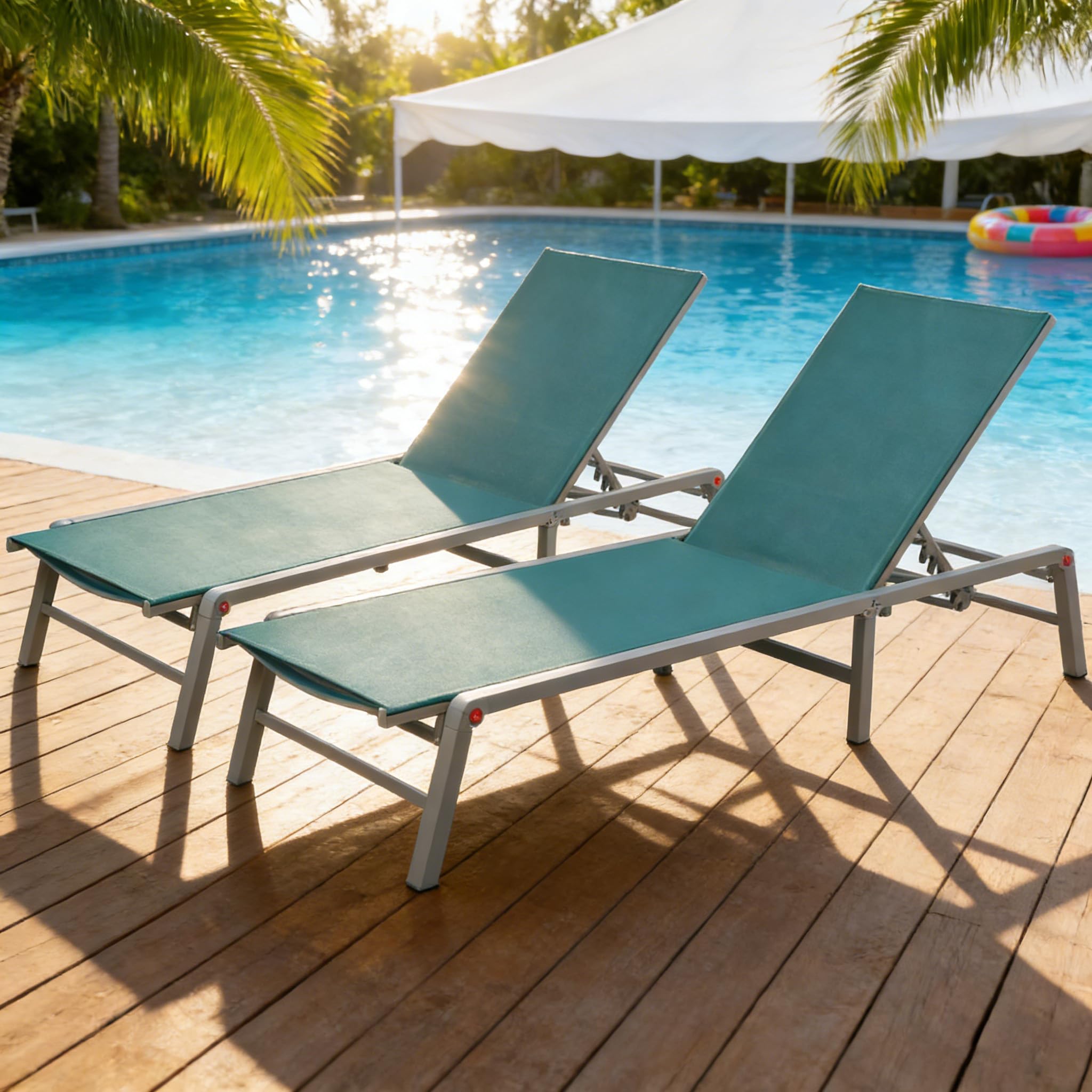 Kozyard Aluminum Outdoor Chaise Lounge Chair, Adjustable Reclining Patio Lounge with Drink Holder, Weather-Resistant Pool, Deck & Yard Recliner, Assemble-Free (1Pack, Beige)
