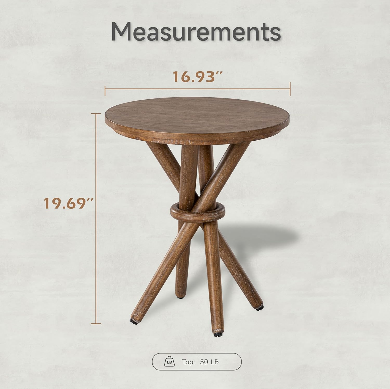 COZAYH Round Wood End Table Farmhouse Wooden Side Table Rustic Plant Stand with Bundled Legs for Living Room, Office, Walnut