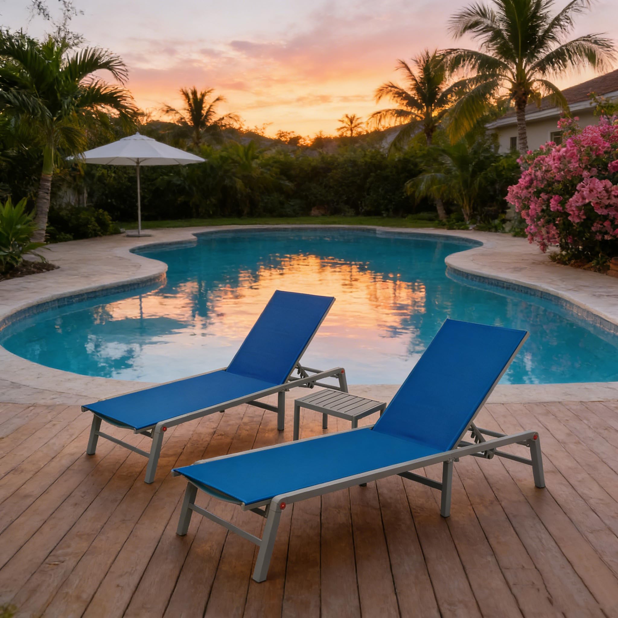 Kozyard Aluminum Outdoor Chaise Lounge Chair, Adjustable Reclining Patio Lounge with Drink Holder, Weather-Resistant Pool, Deck & Yard Recliner, Assemble-Free (1Pack, Beige)