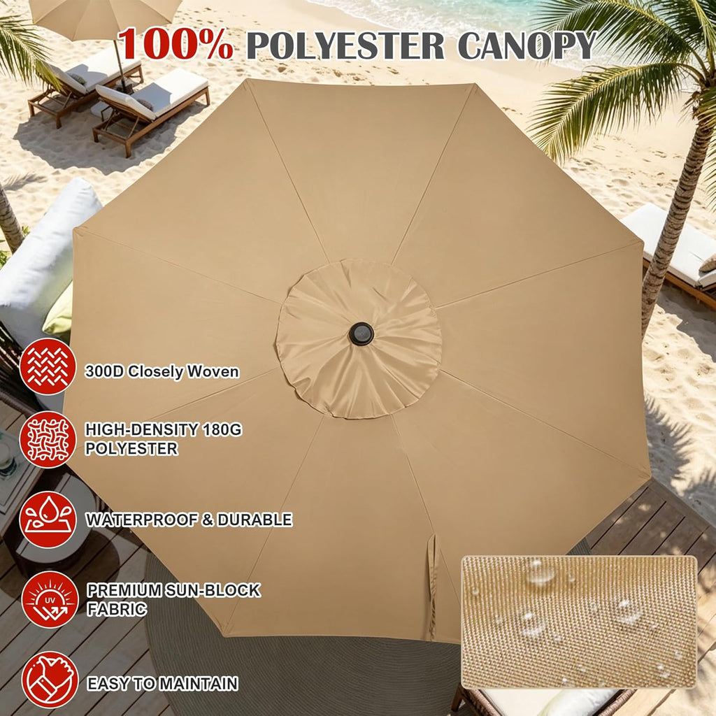 Blissun 9' Outdoor Patio Umbrella, Outdoor Table Umbrella, Yard Umbrella, Market Umbrella with 8 Sturdy Ribs, Push Button Tilt and Crank