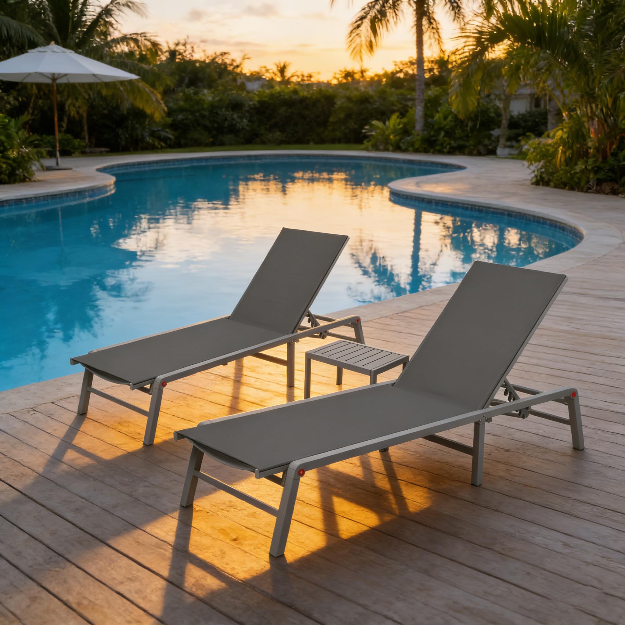 Kozyard Aluminum Outdoor Chaise Lounge Chair, Adjustable Reclining Patio Lounge with Drink Holder, Weather-Resistant Pool, Deck & Yard Recliner, Assemble-Free (1Pack, Beige)