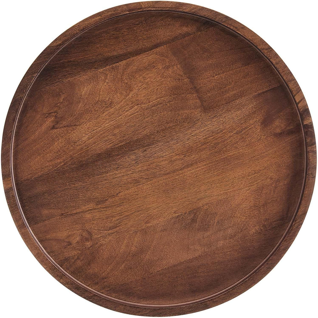Modway Chiro Solid Wood Side Table in Walnut with Tray Top - Mid-Century Modern Round Accent Table - Small Bedside Table with Tapered Legs - Living Room End Table