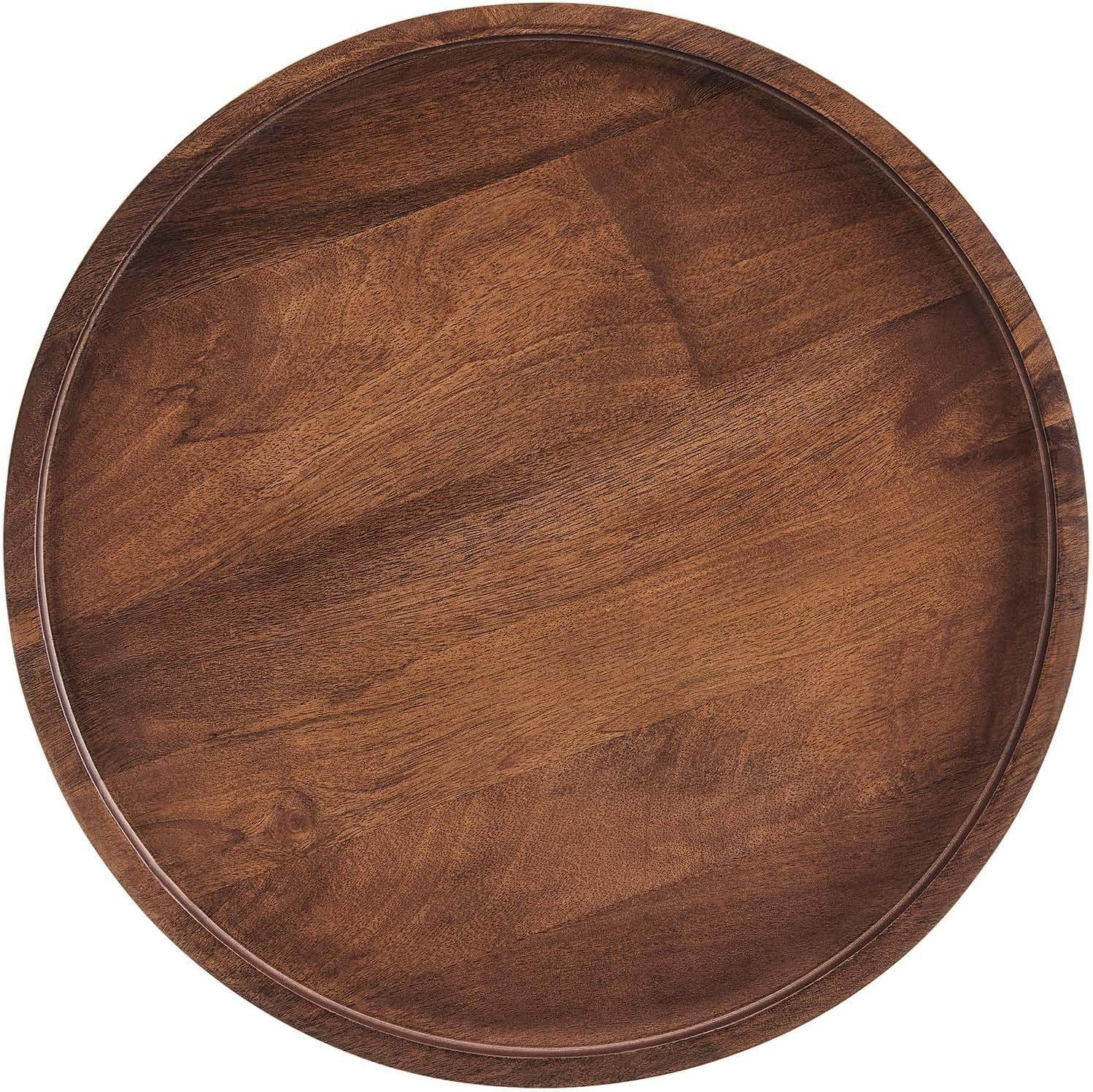 Modway Chiro Solid Wood Side Table in Walnut with Tray Top - Mid-Century Modern Round Accent Table - Small Bedside Table with Tapered Legs - Living Room End Table