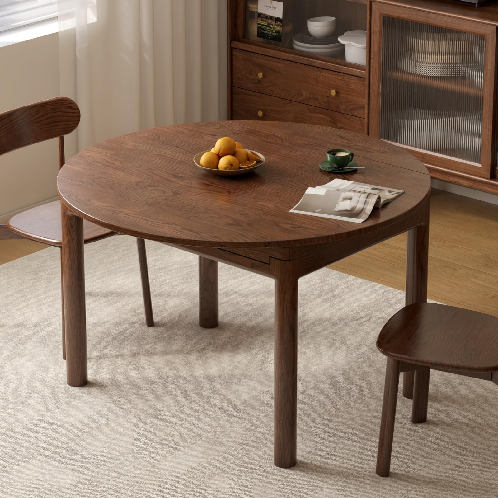 YESWOOD 43.3’’ Solid Wood Round Dining Table for 4, Oak Rustic Kitchen Table with Intersecting Pedestal Base, Farmhouse Circle Dinner Table for Dining Room, Living Room, Office, Natural